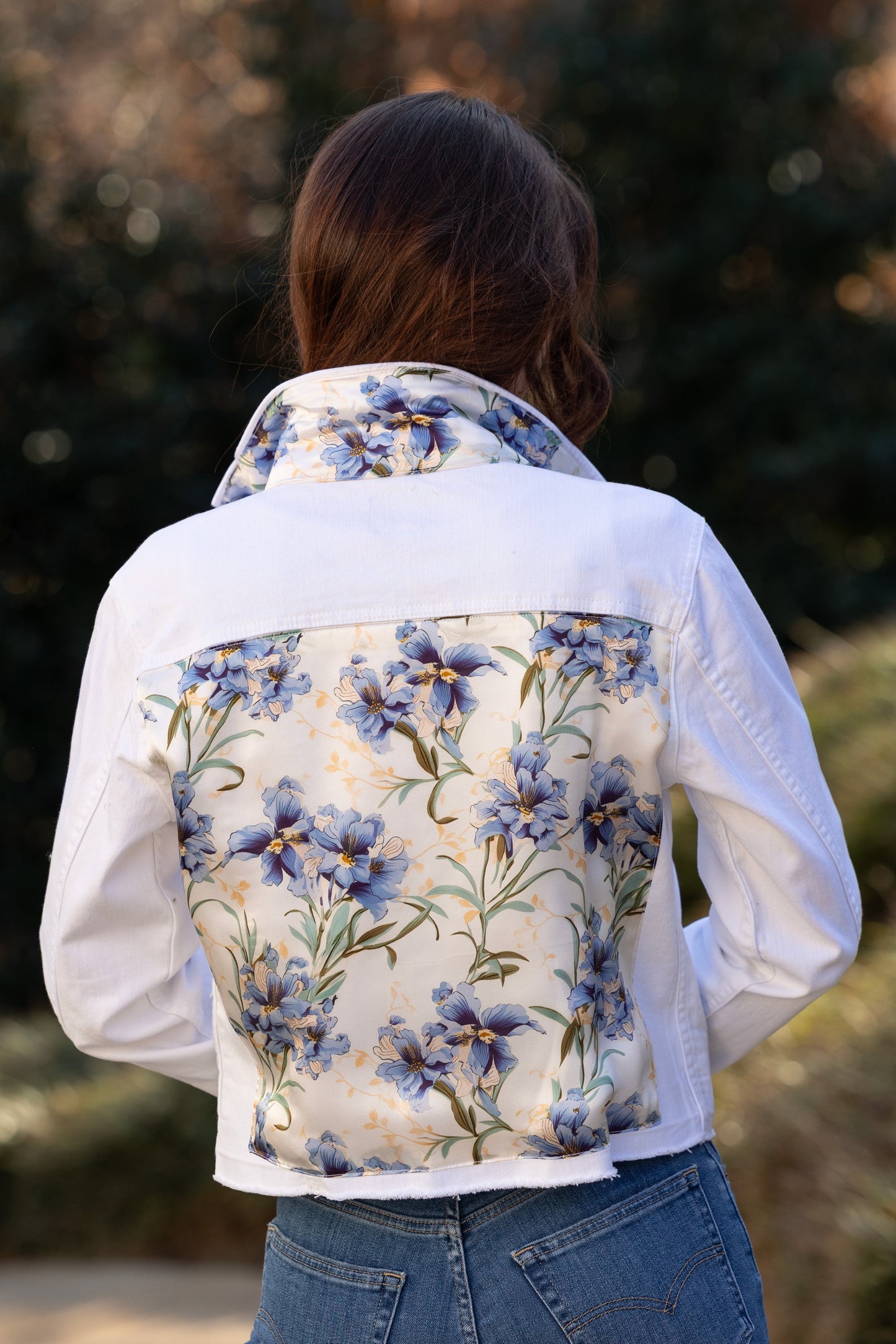 The White Denim Jacket / Blooming Iris