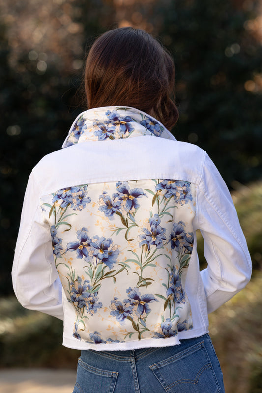 The White Denim Jacket / Blooming Iris