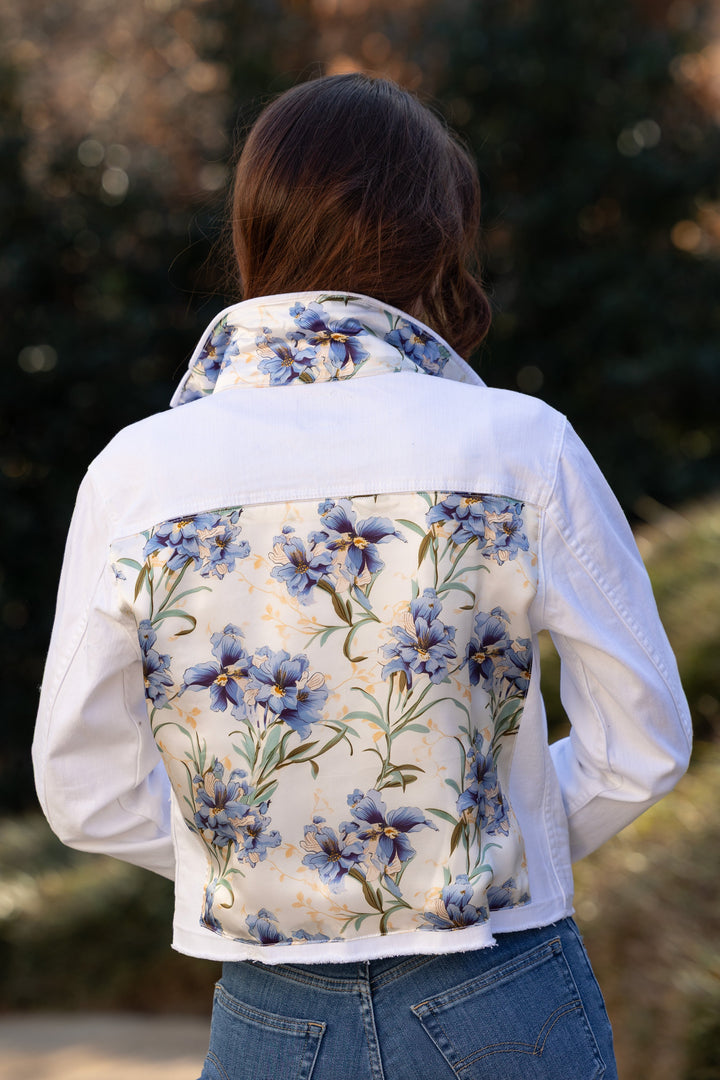 The White Denim Jacket / Blooming Iris