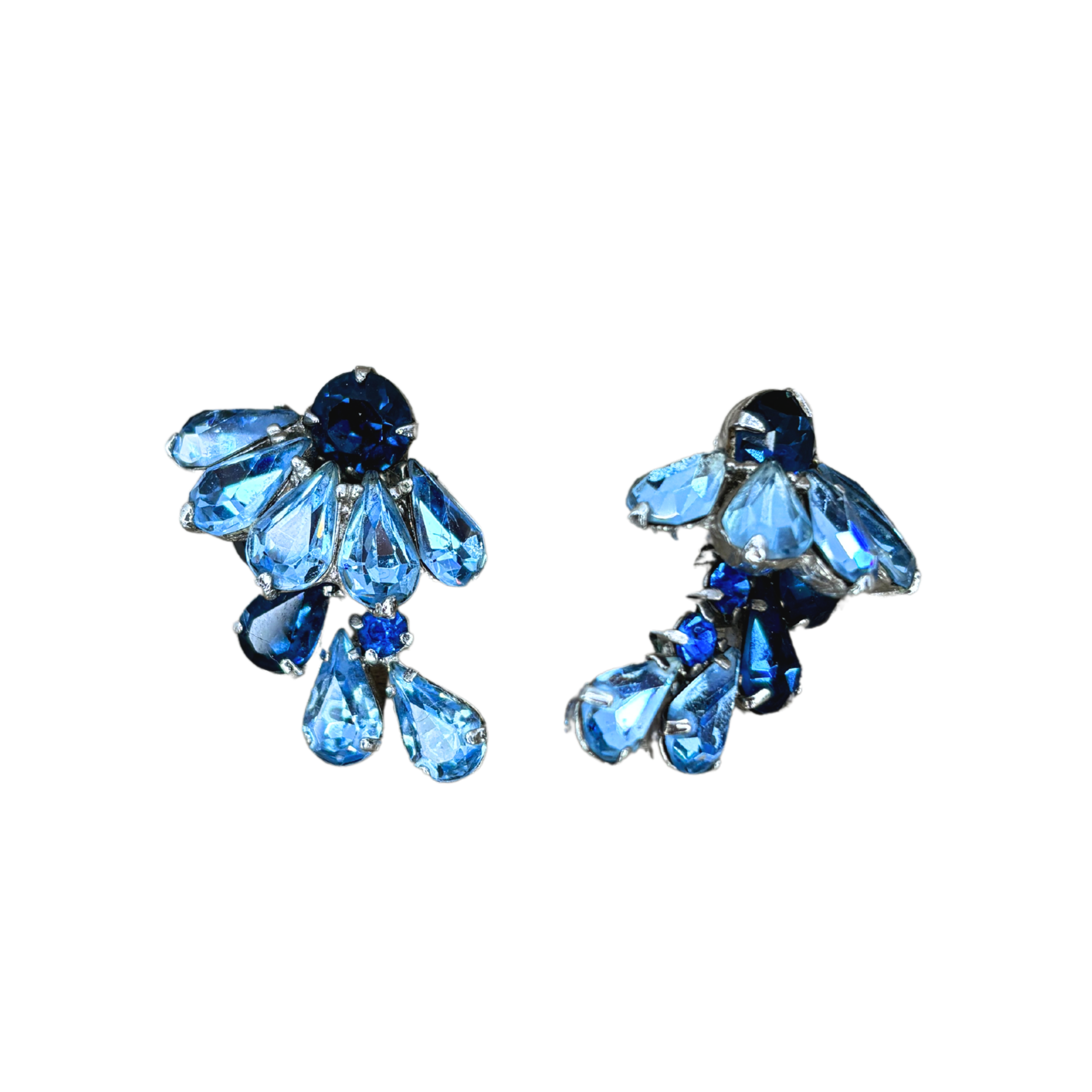 Vintage Blue Crystal Flower Earrings