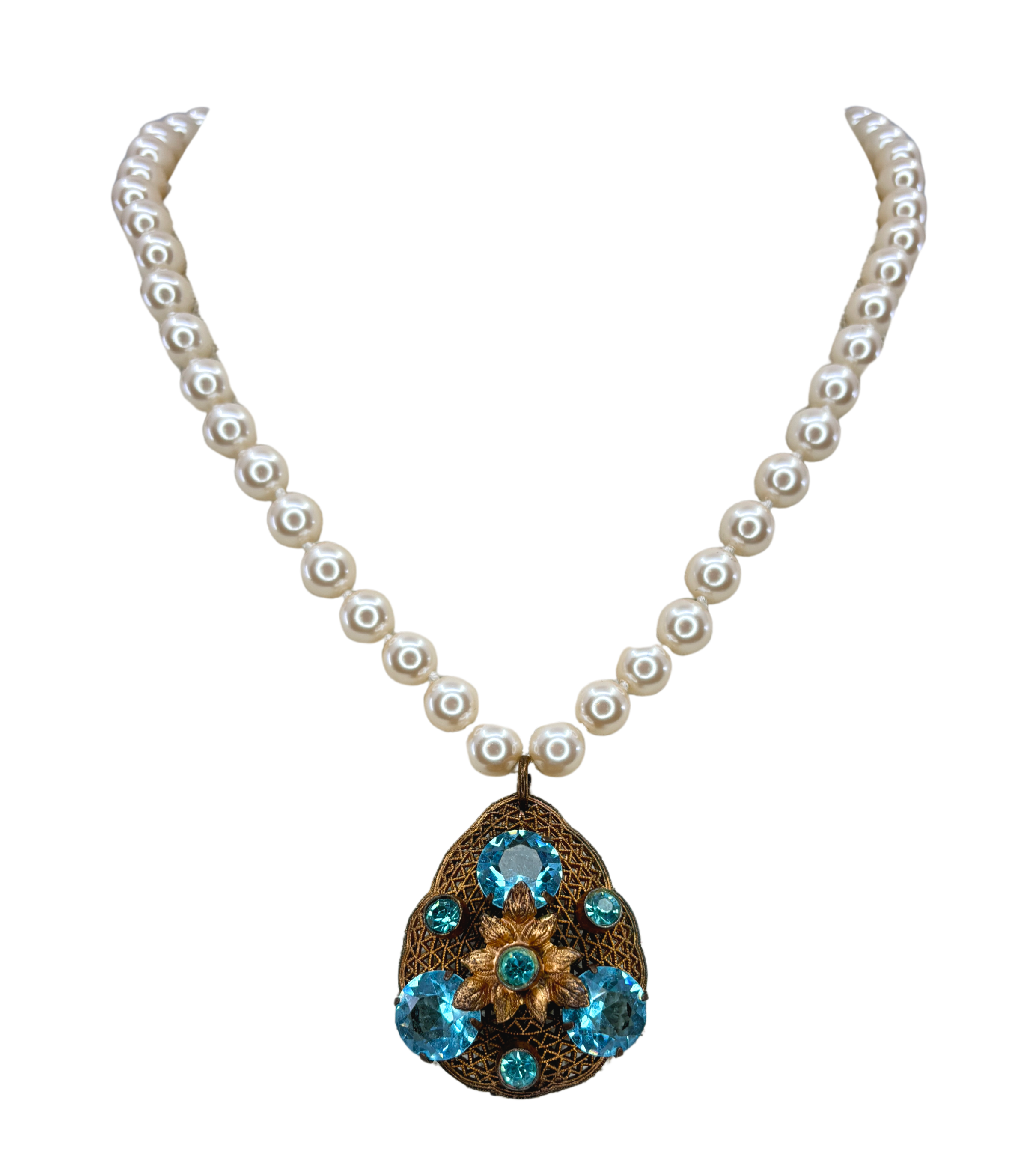 Vintage Blue Crystal Dress Clip Necklace