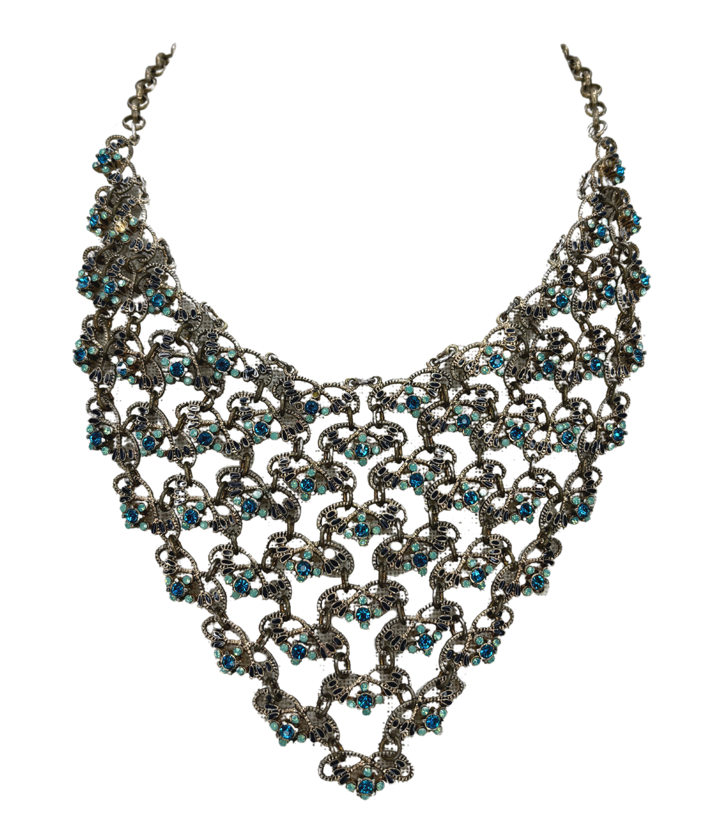 Vintage Blue Crystal Bib Necklace