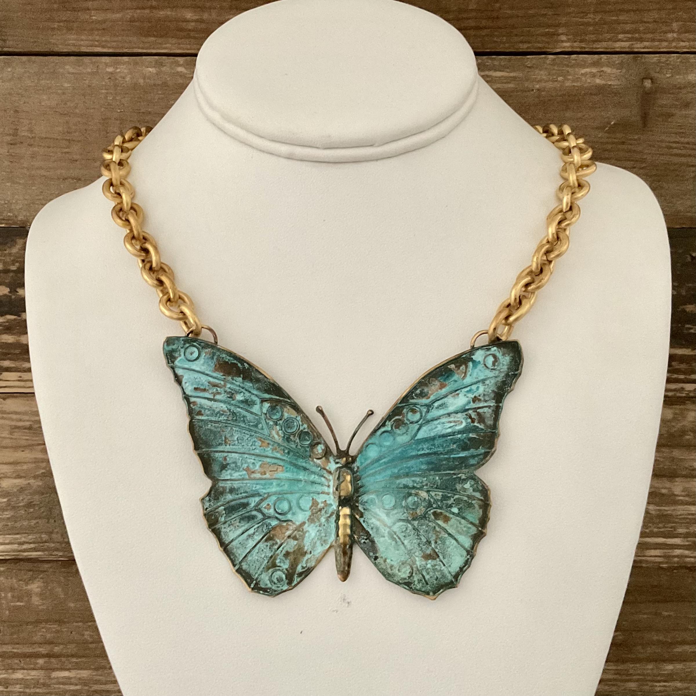Vintage Gold Chain with Patina Butterfly