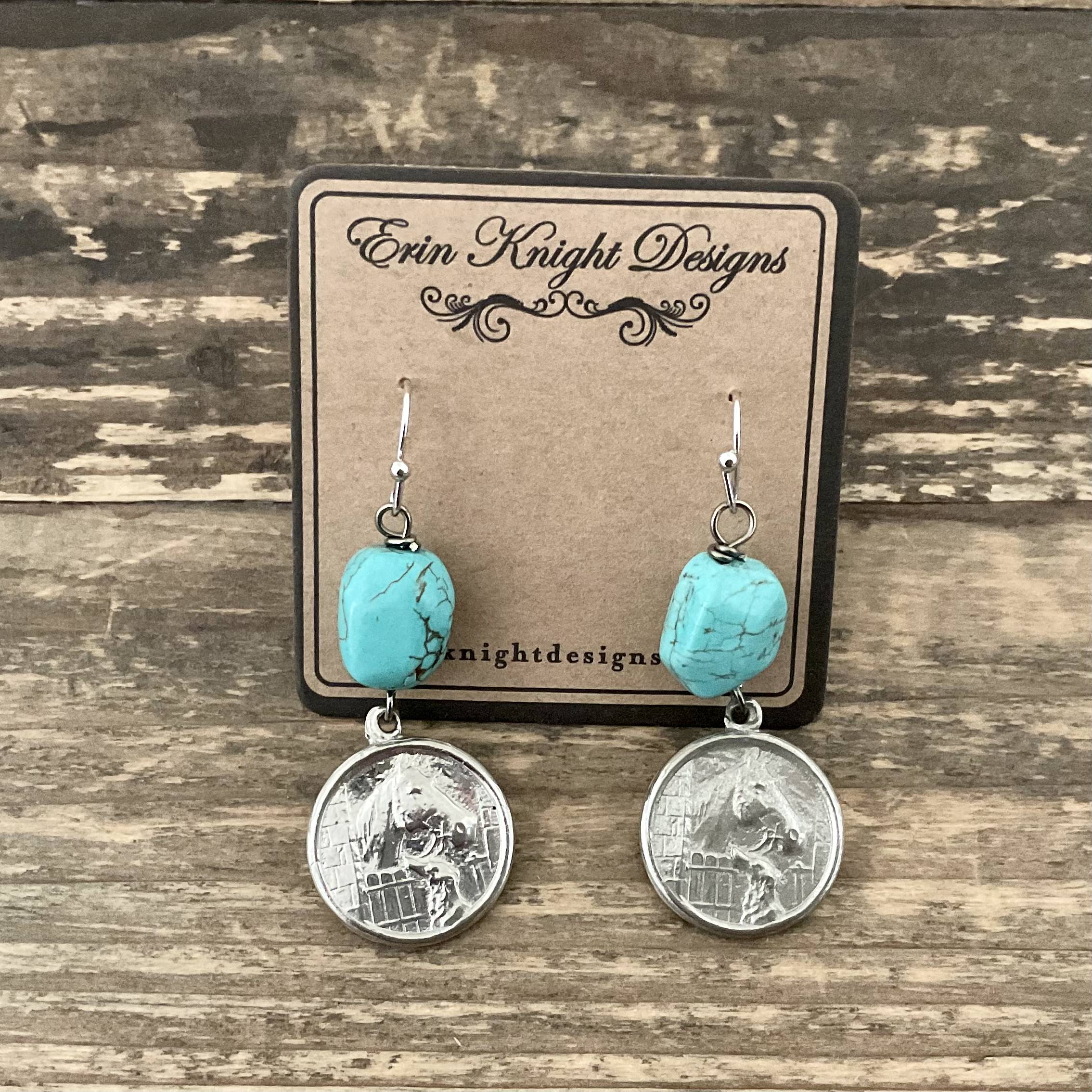 Turquoise & Horse Coin Earrings