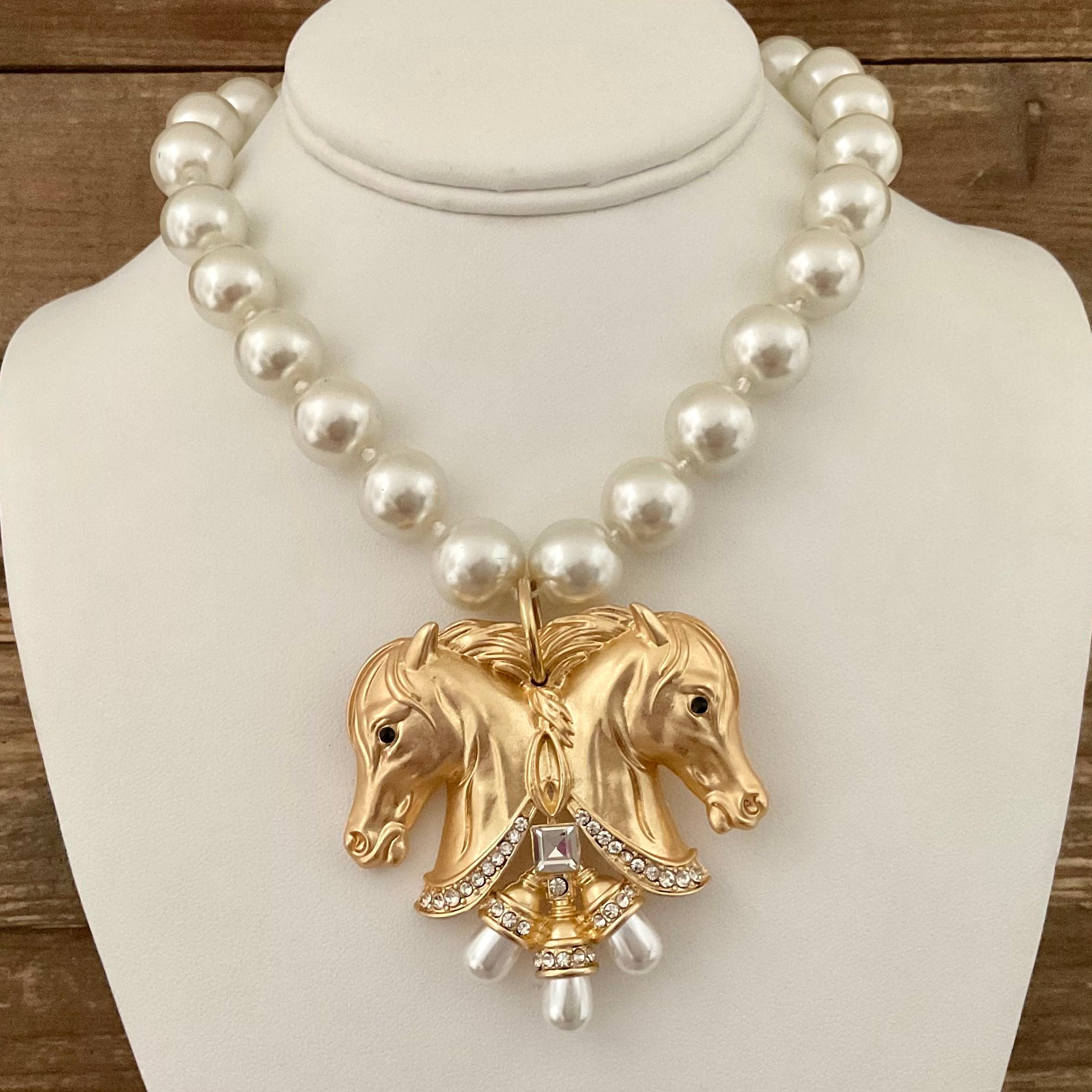 Vintage Pearls with Gold & Pearl Horse Pendant