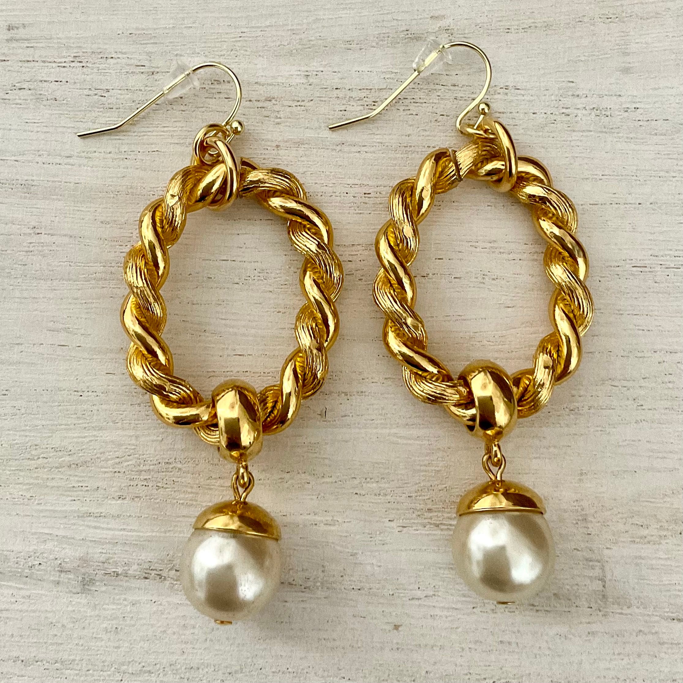 Vintage Gold & Pearl Drop Earrings (Large)