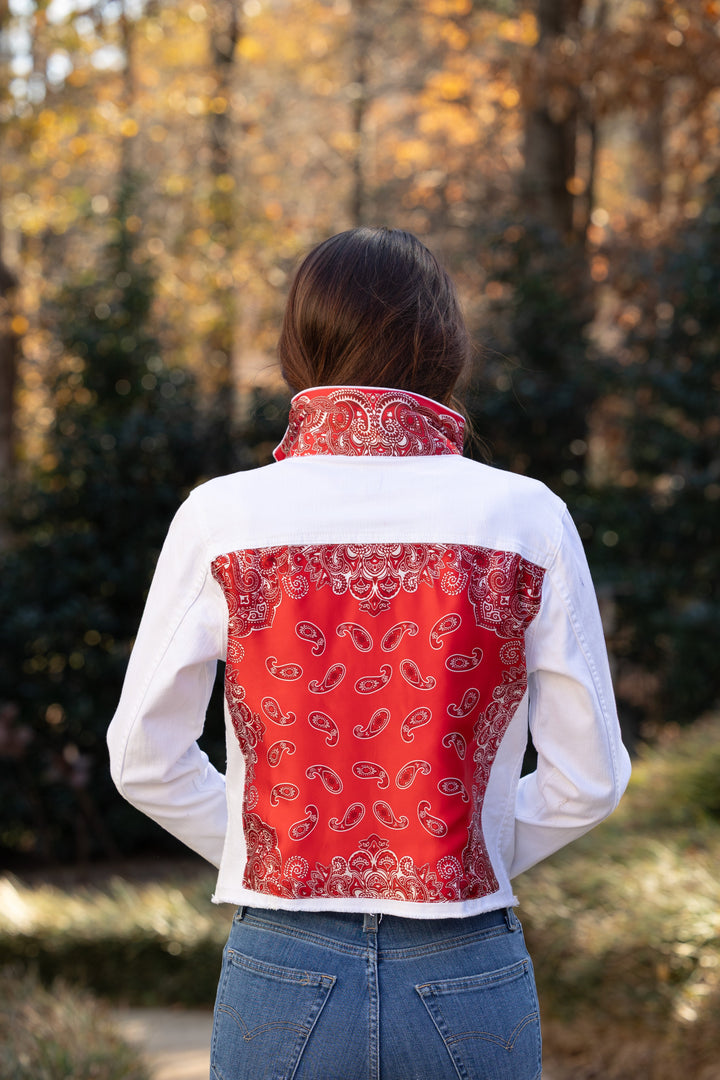 The White Denim Jacket / Western Paisley Red