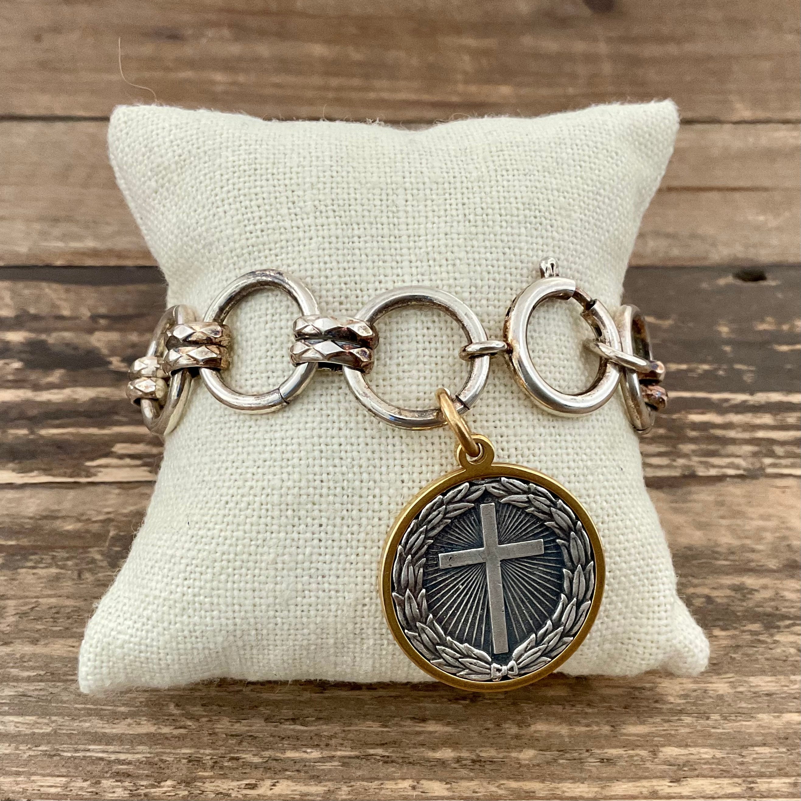 Vintage Silver Plated Bracelet with Cross Charm