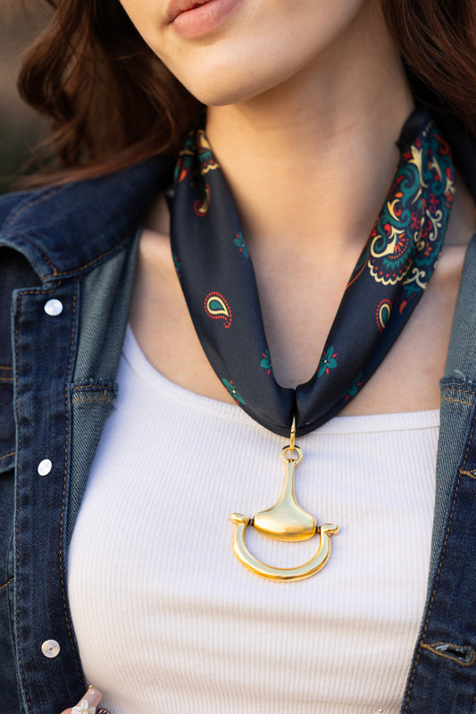 A Little Western 100% Silk Scarf with choice of Gold or Silver Metal Horse-Bit