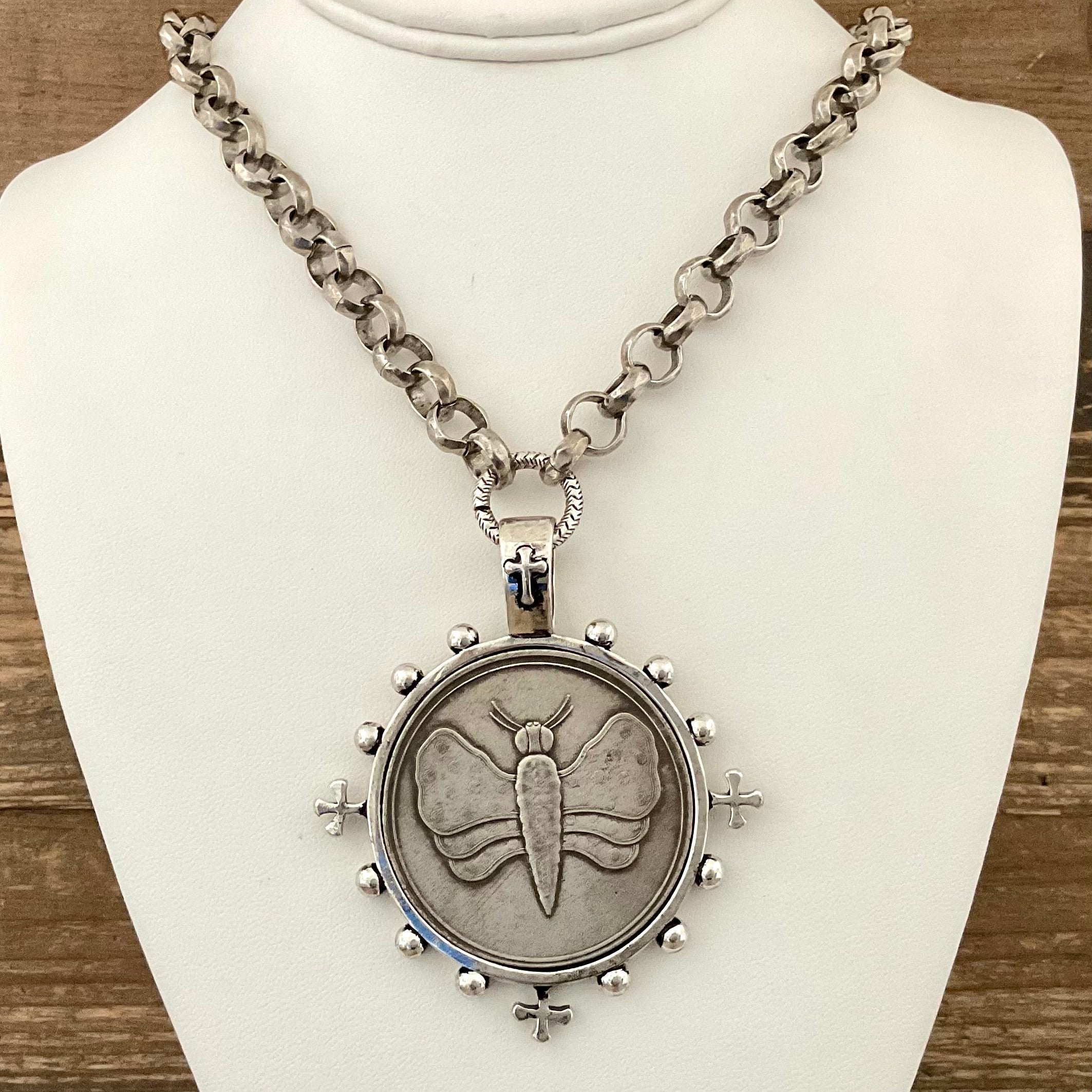 Vintage Sterling Plated Chain with Silver Bee Coin Pendant 20