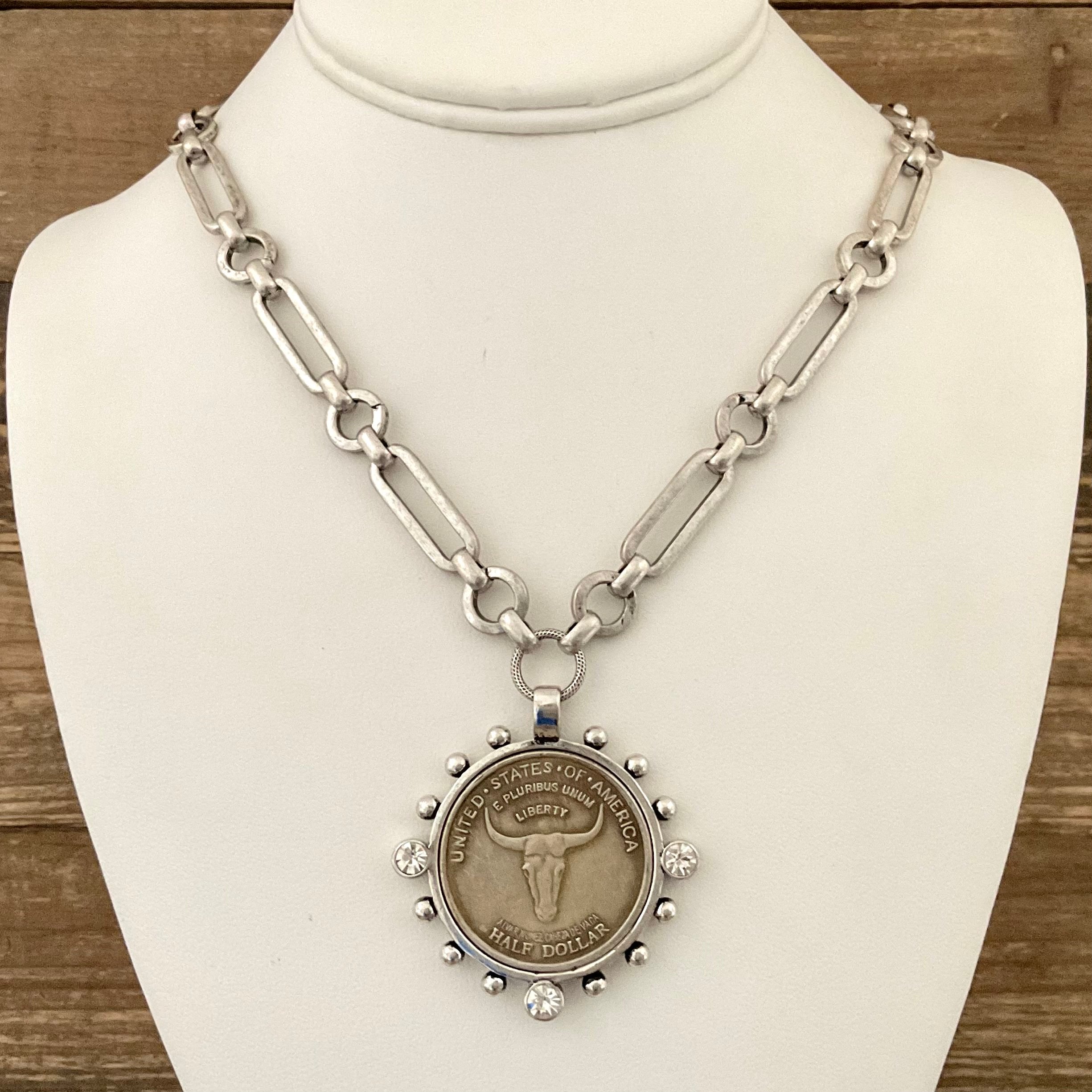Vintage Sterling Plated Chain with Longhorn Coin 18