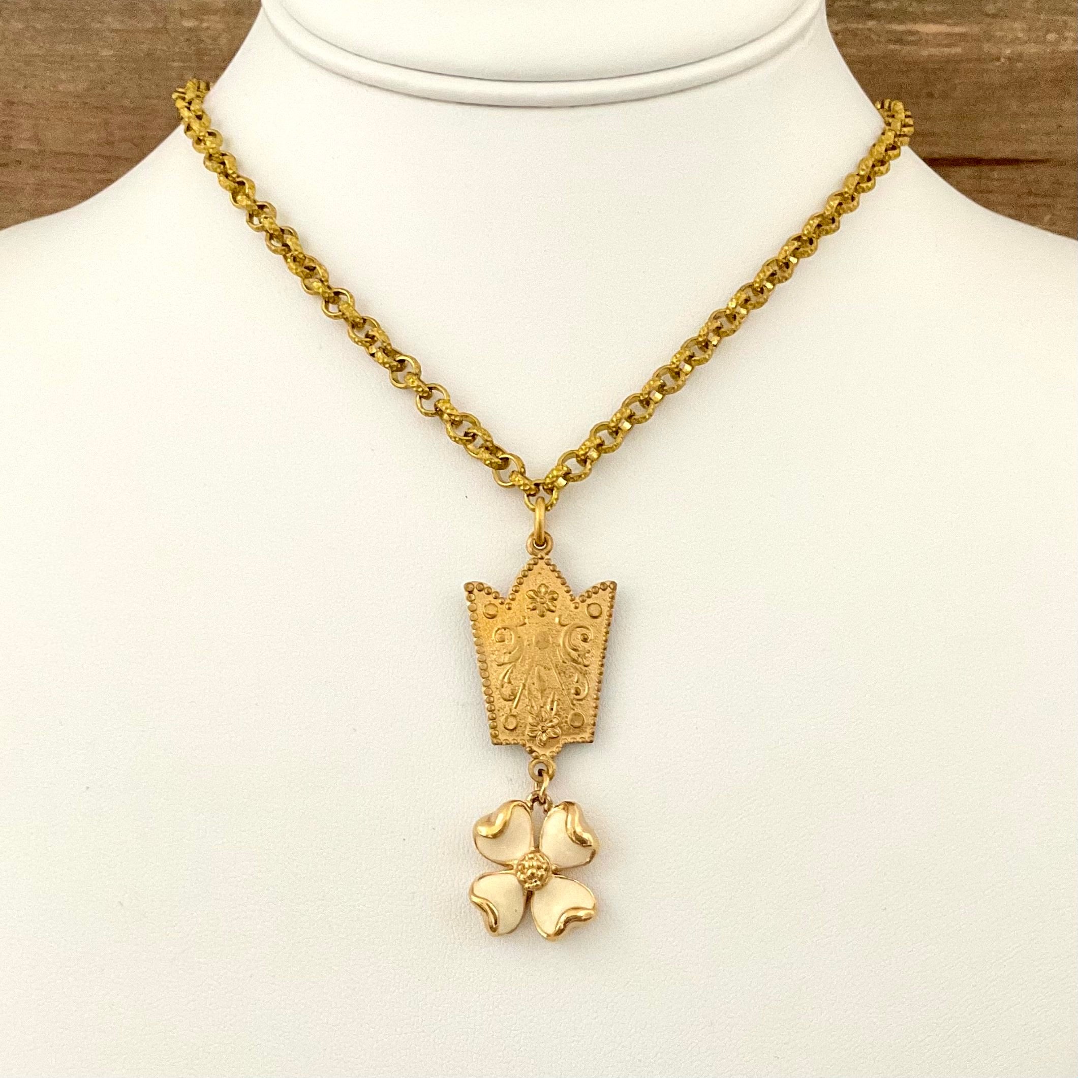 Gold Crown & Flower Necklace 18"