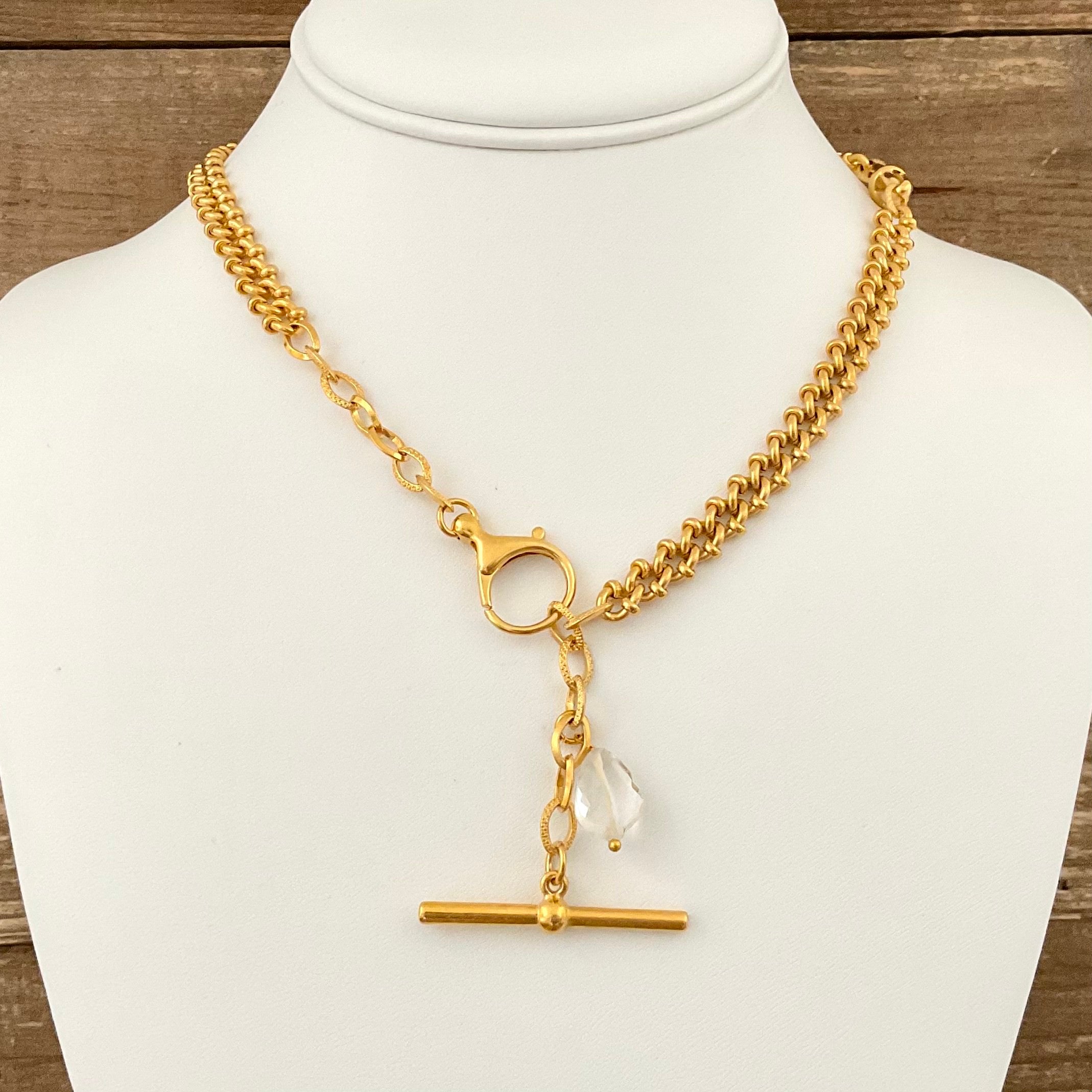 Vintage Gold Plated Watch Chain with Vintage Crystal 20