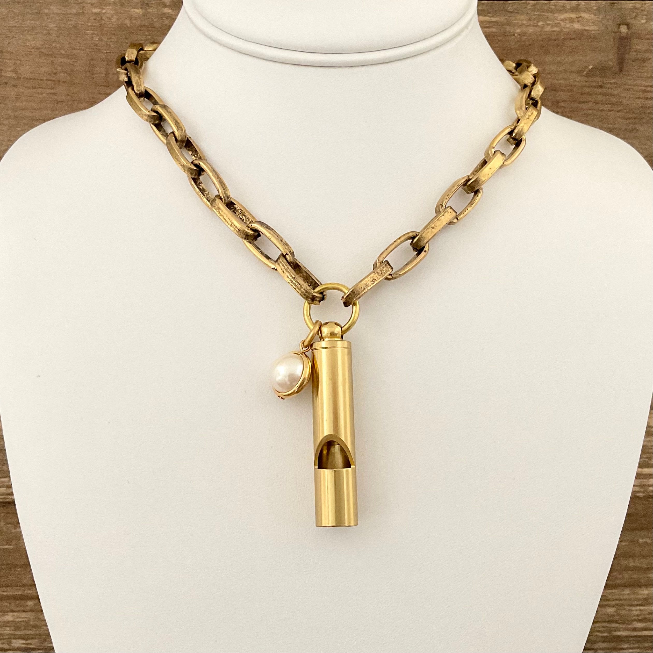 Gold Plated Whistle & Pearl Necklace