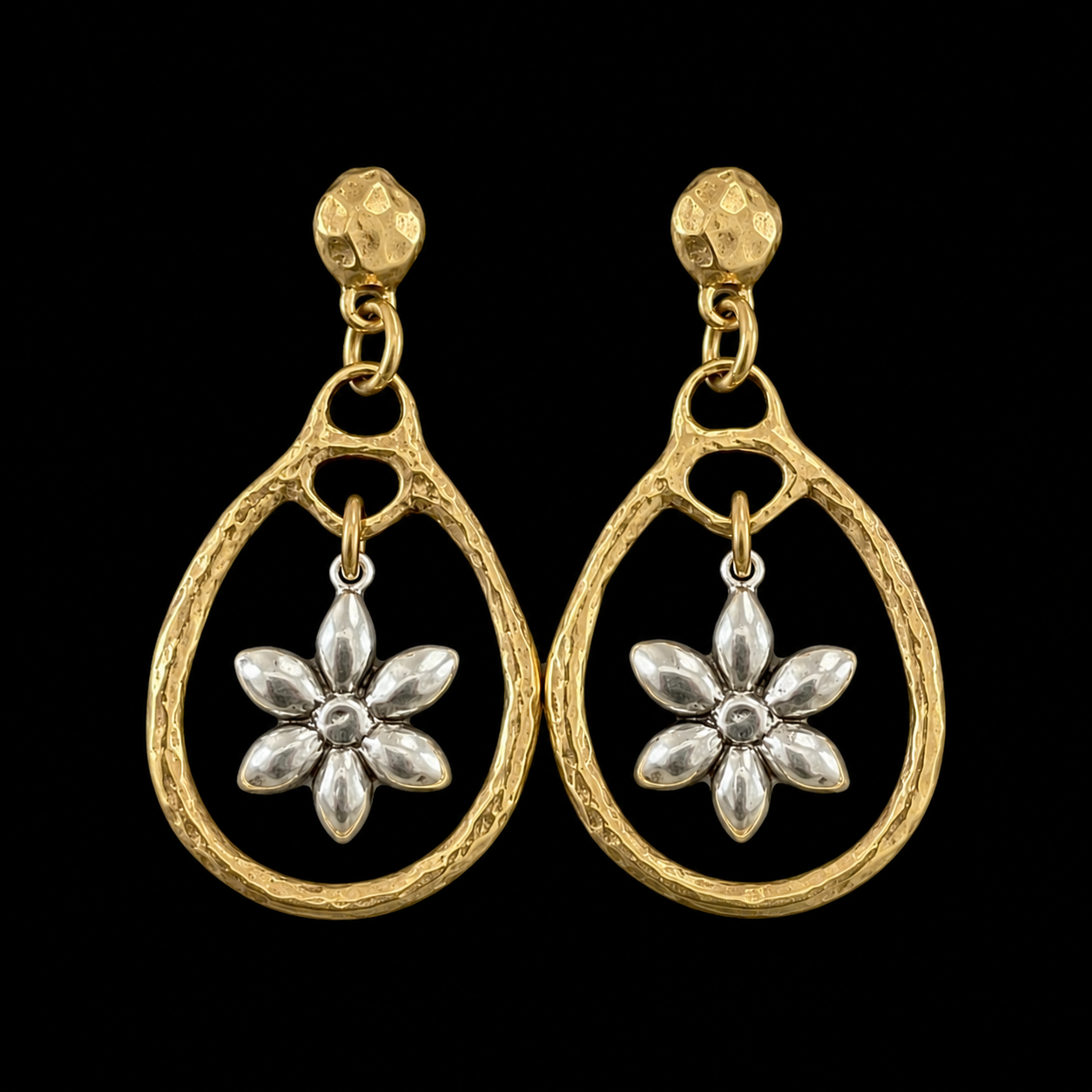 Vintage Reproduction Teardrop and Flower Dangle Earrings