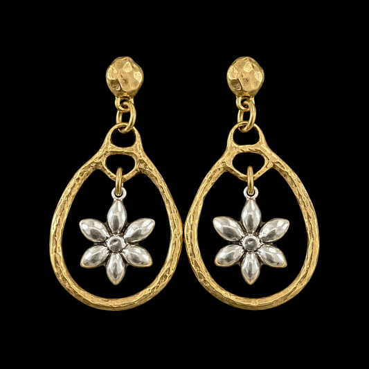 Vintage Reproduction Teardrop and Flower Dangle Earrings