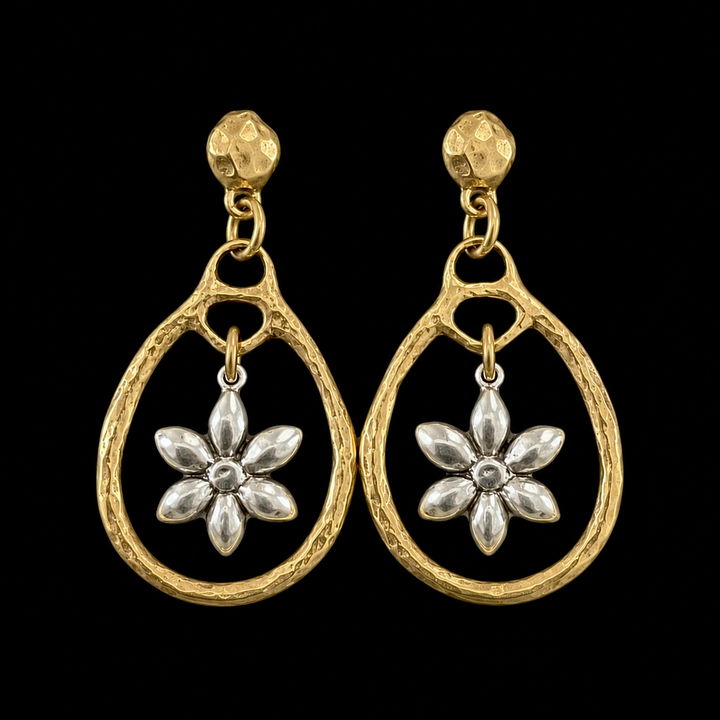 Vintage Reproduction Teardrop and Flower Dangle Earrings