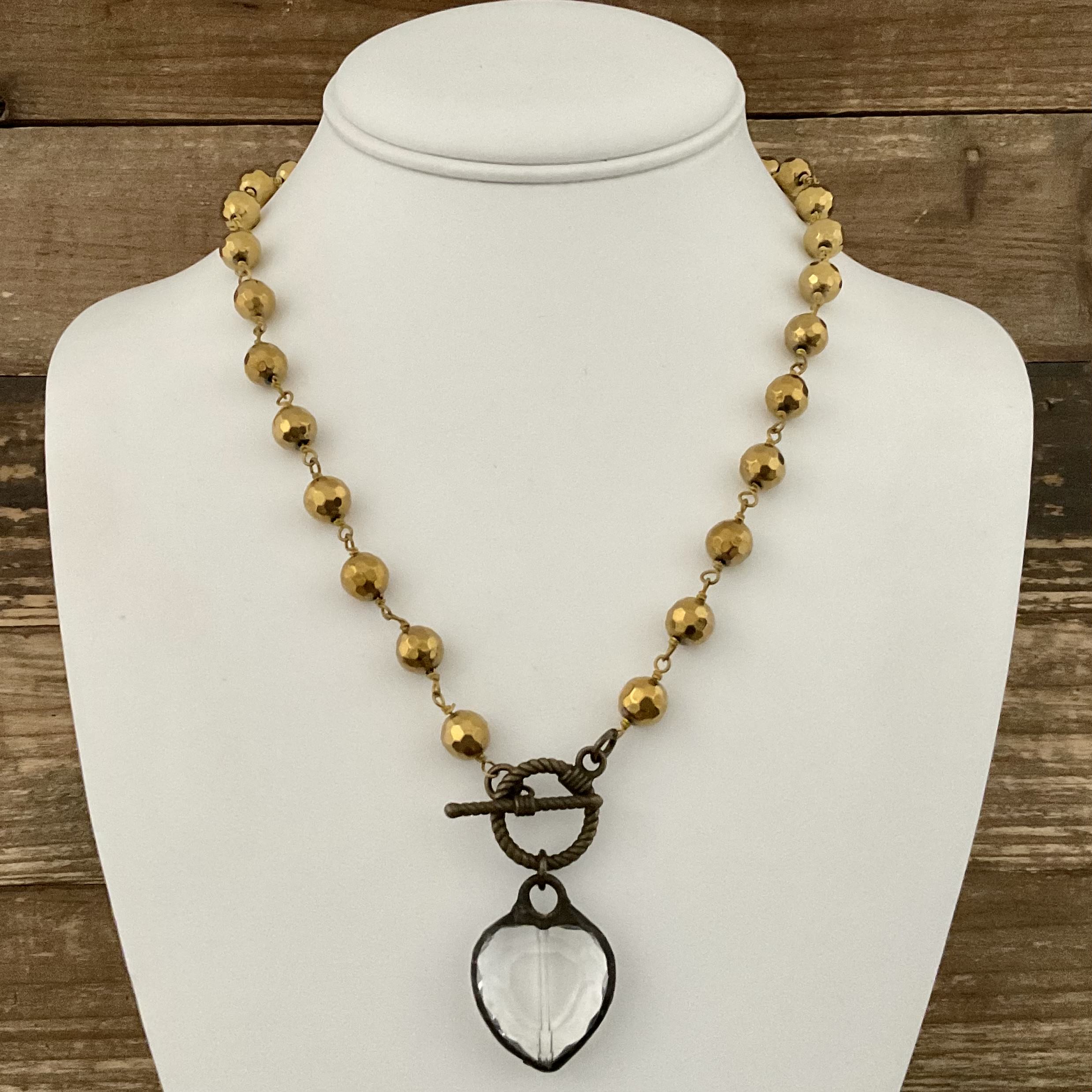 Gold Hematite Toggle Necklace with Vintage Soldered Pendant 18