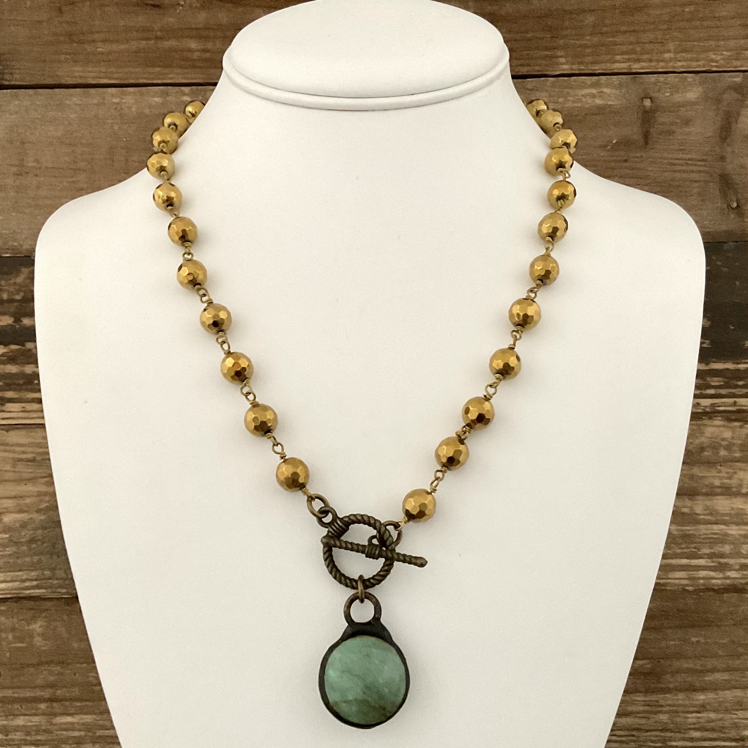 Gold Hematite Toggle Necklace with Vintage Soldered Pendant 18