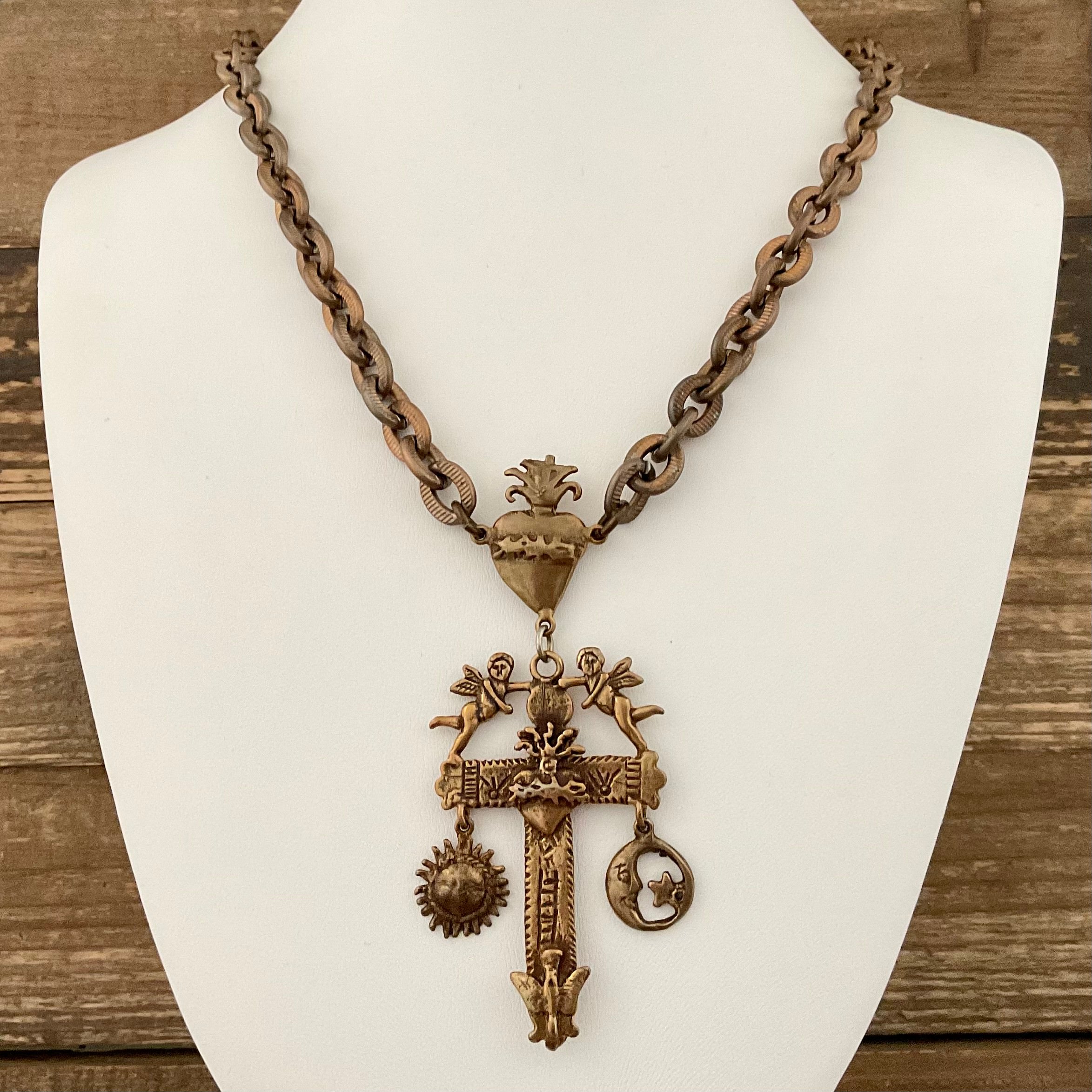 Antique Brass Chain with Cross Reproduction Pendant 18