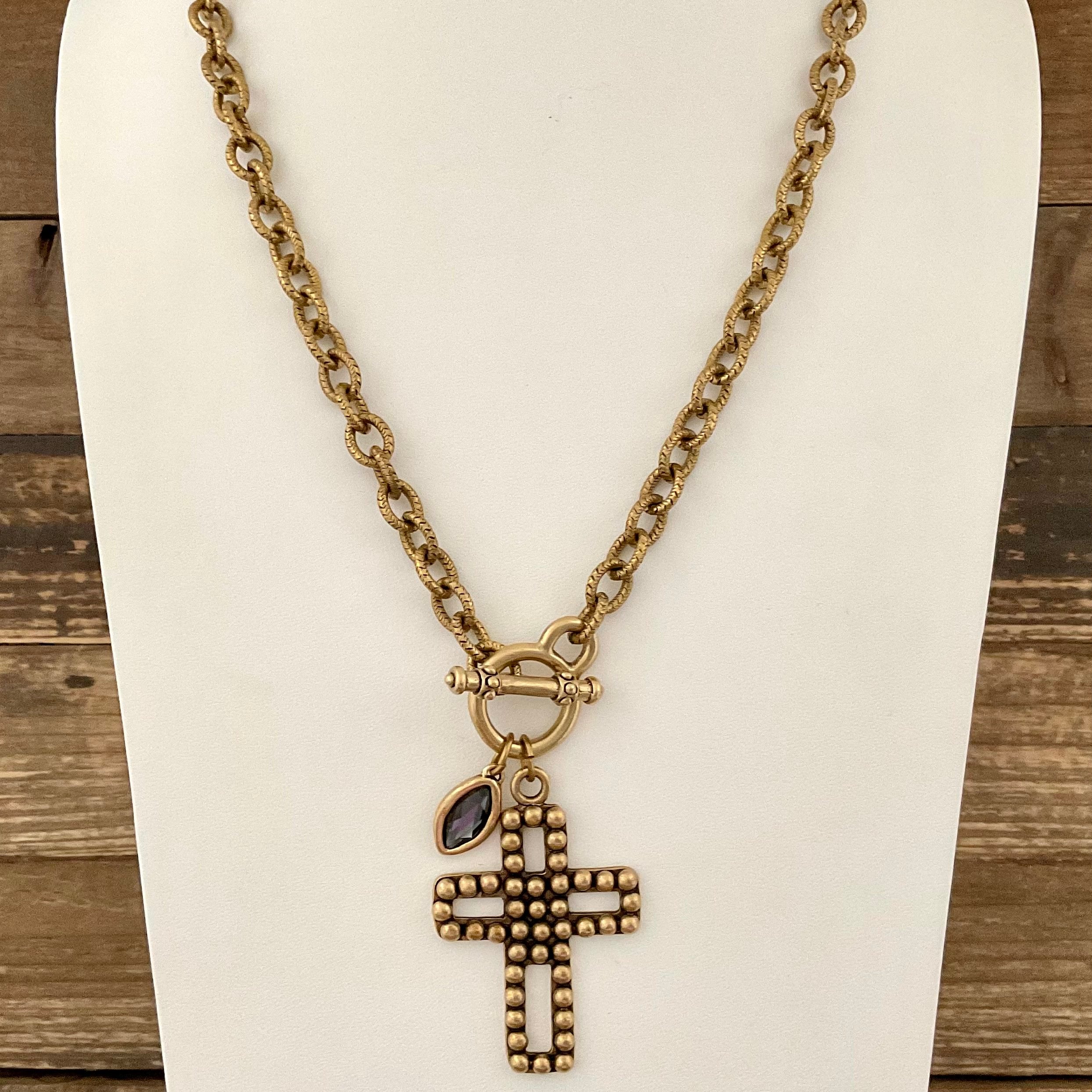 Vintage Gold Plated Reproduction Necklace with Cross Pendant 34