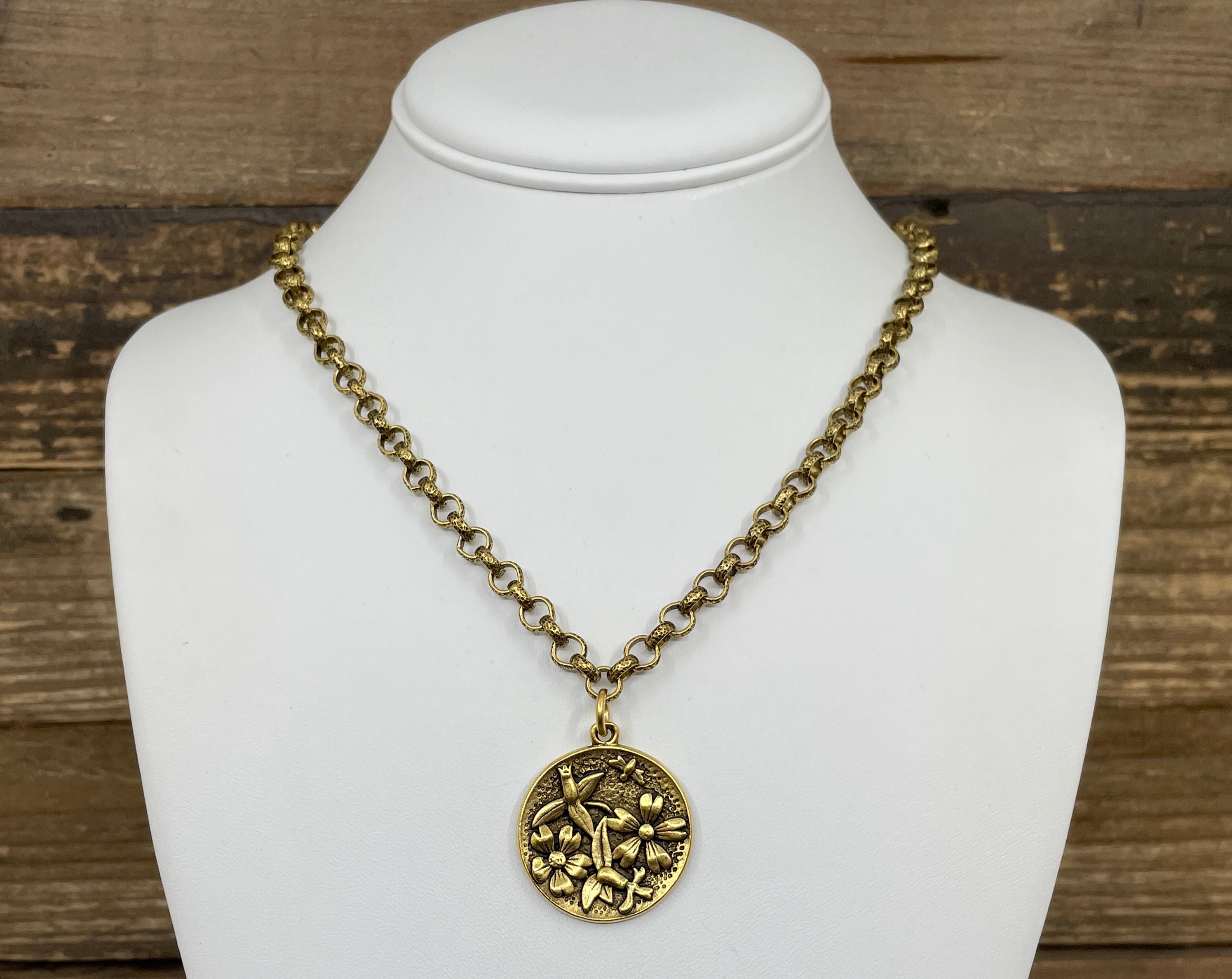 Gold Plated 18" Chain with Gold Plated Flower Bee Pendant