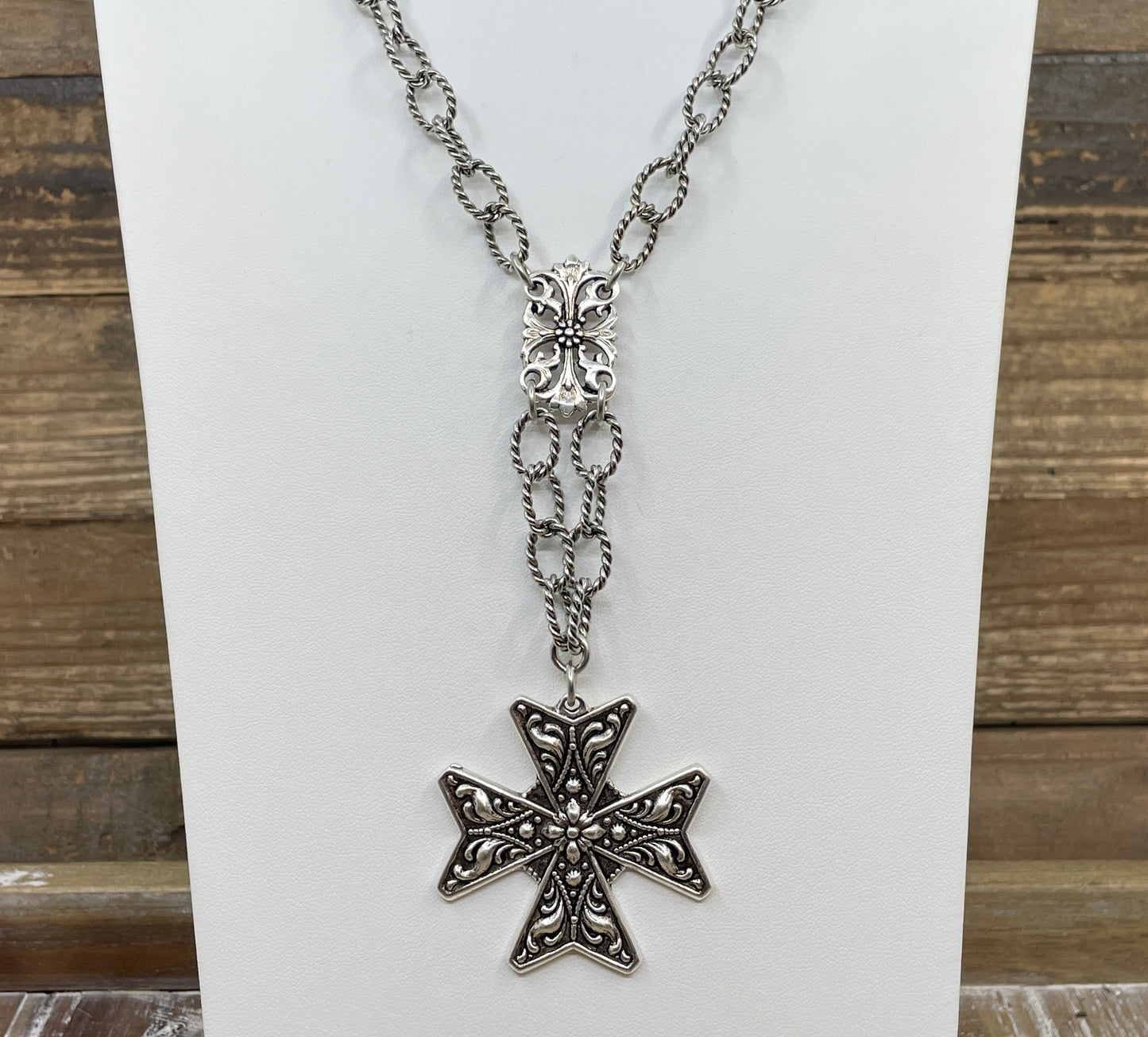 Sterling Plated 36" Chain with Vintage Cross Pendant