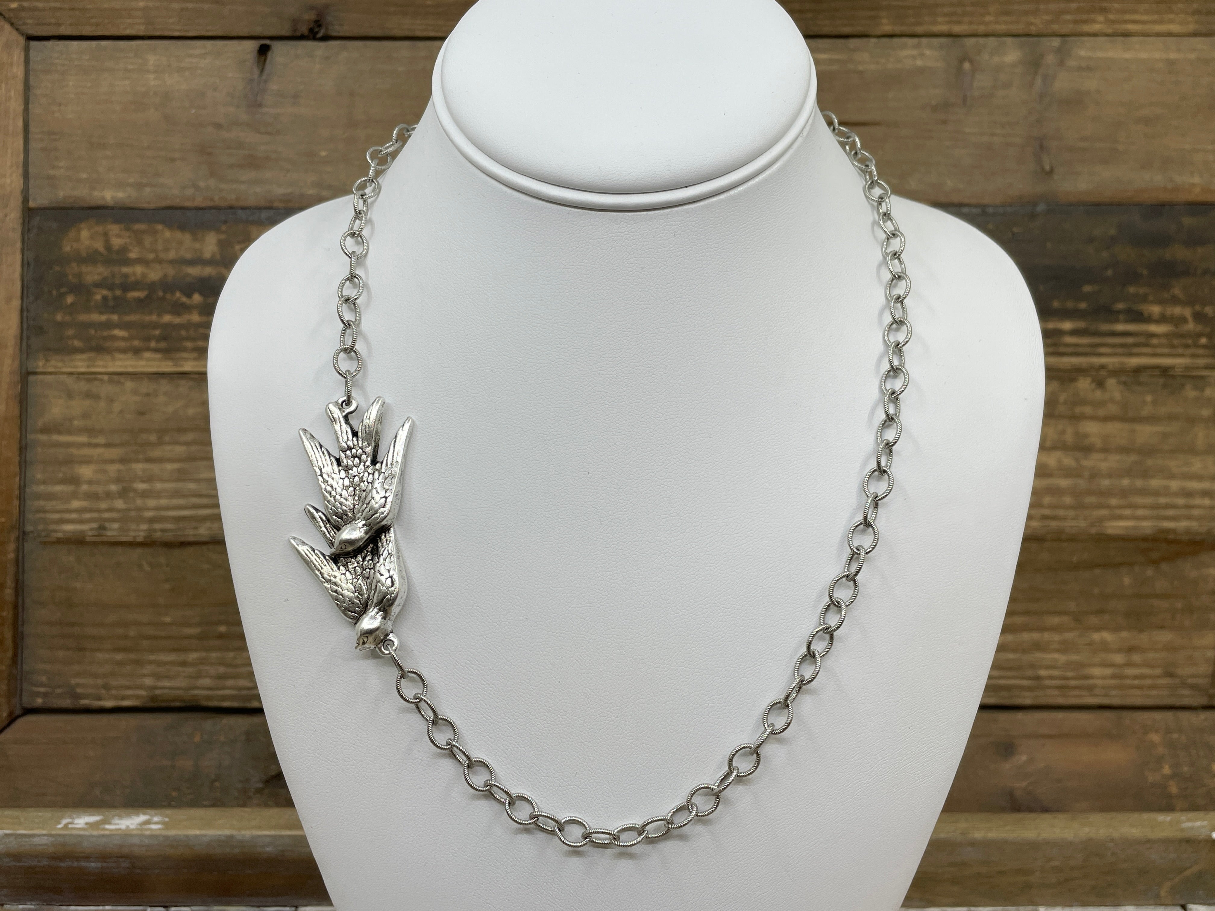 Sterling Plated 20" Chain with Vintage Double Bird Pendant