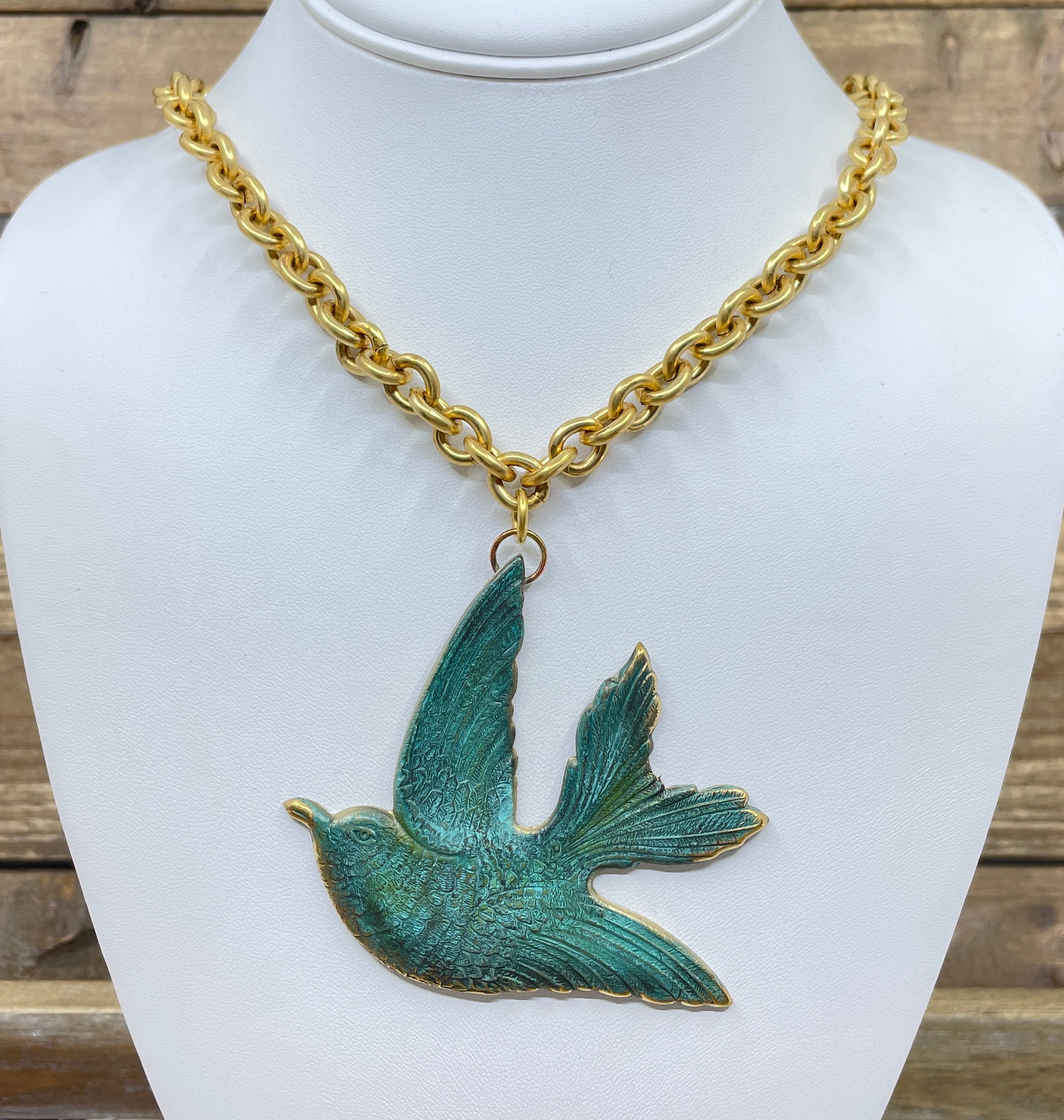 Vintage Patina Dove Pendant Necklace