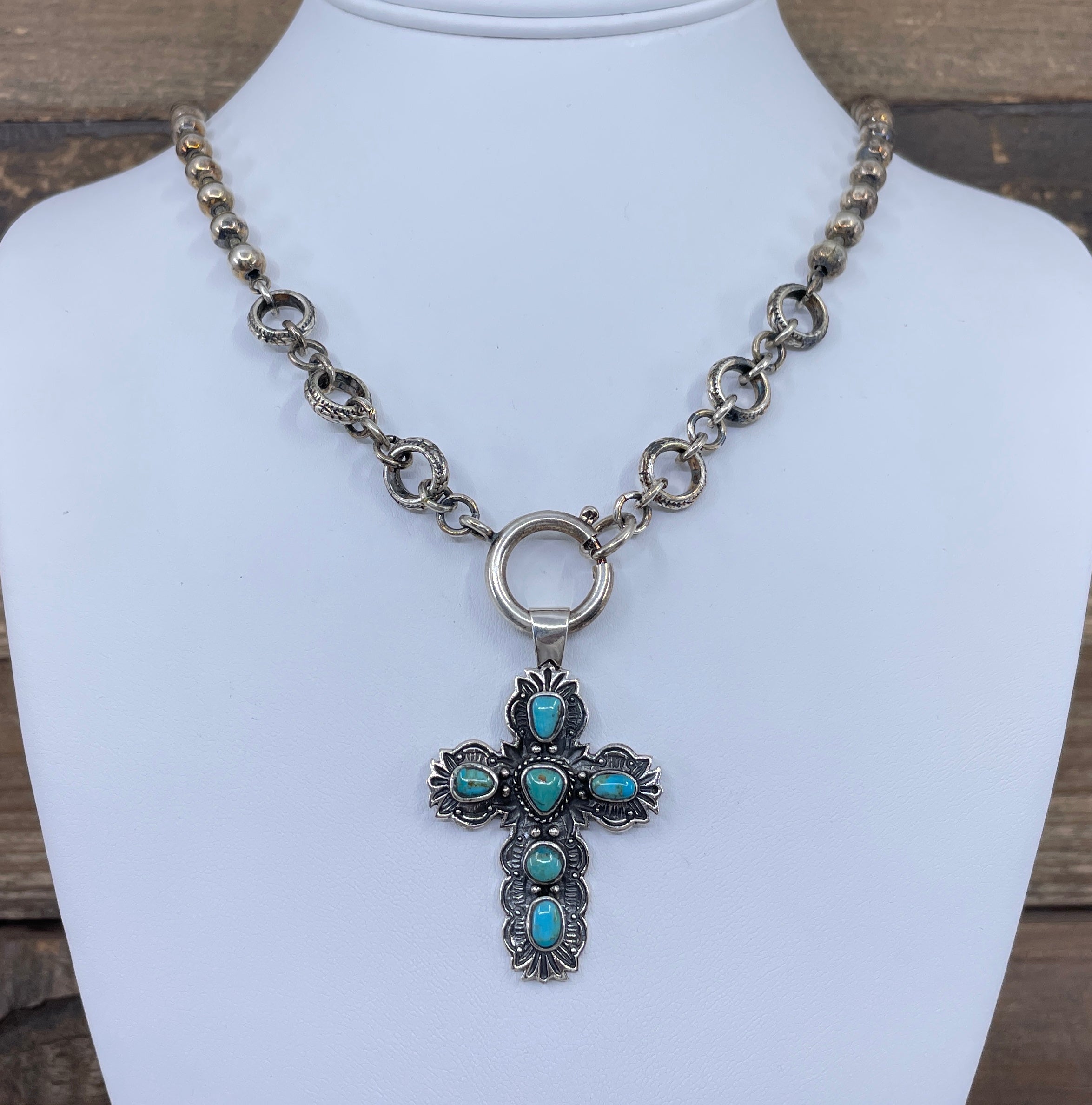 Vintage Sterling Plated Chain with Vintage Sterling & Turquoise Cross