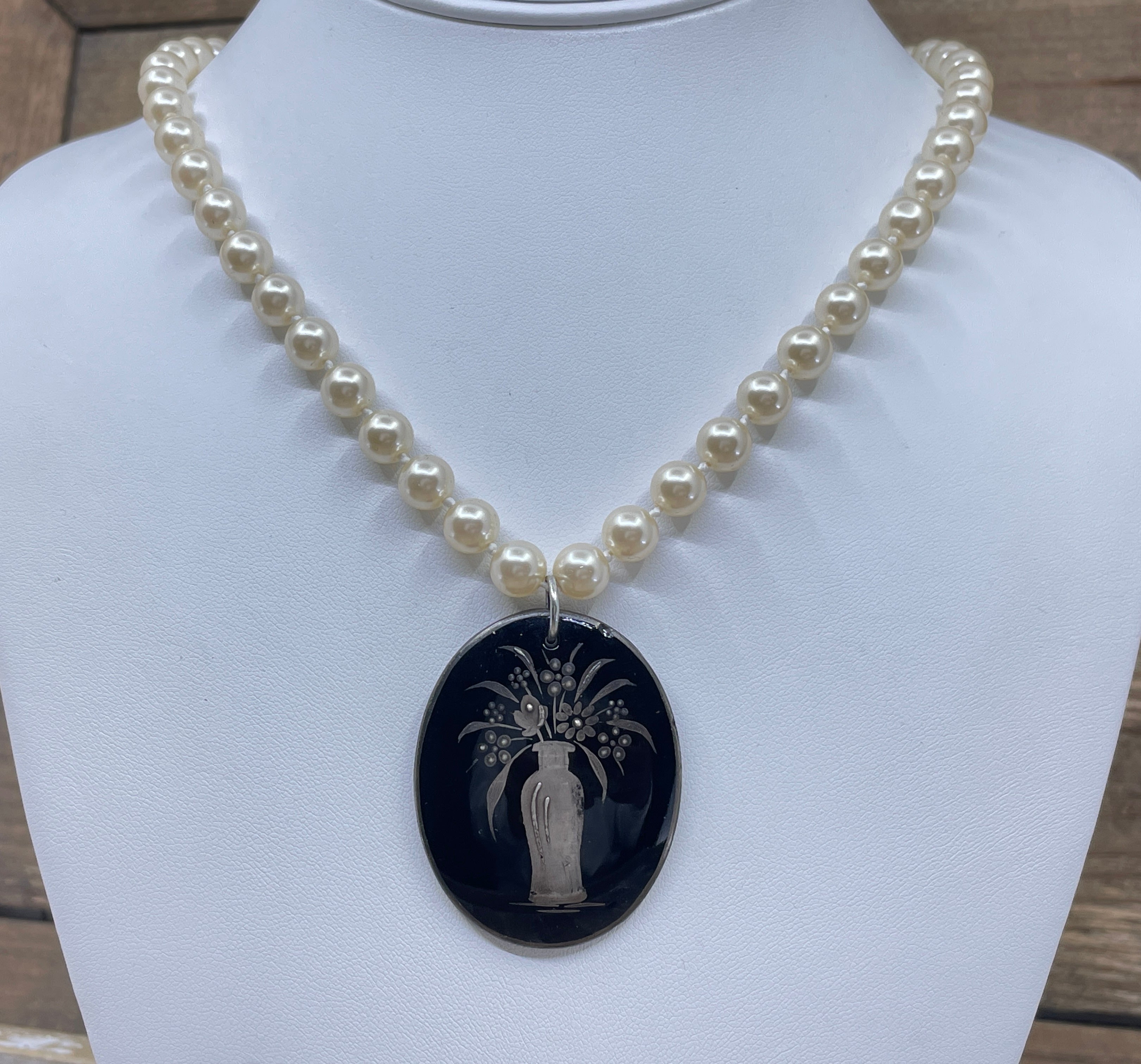 Vintage Pearls with Vintage Czech Glass Pendant