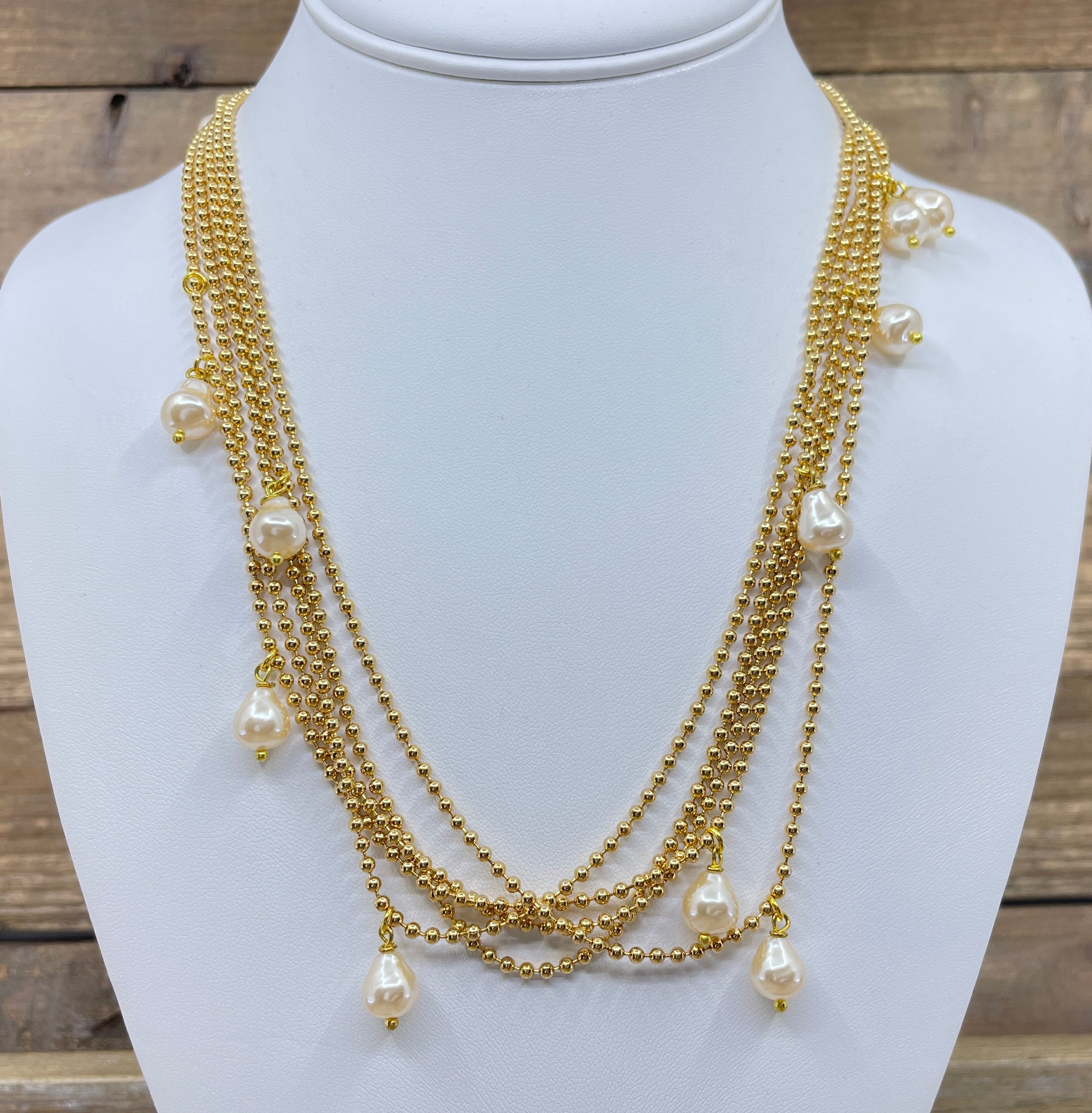 Vintage Gold Plated Chain with Miriam Haskell Pearl Drops