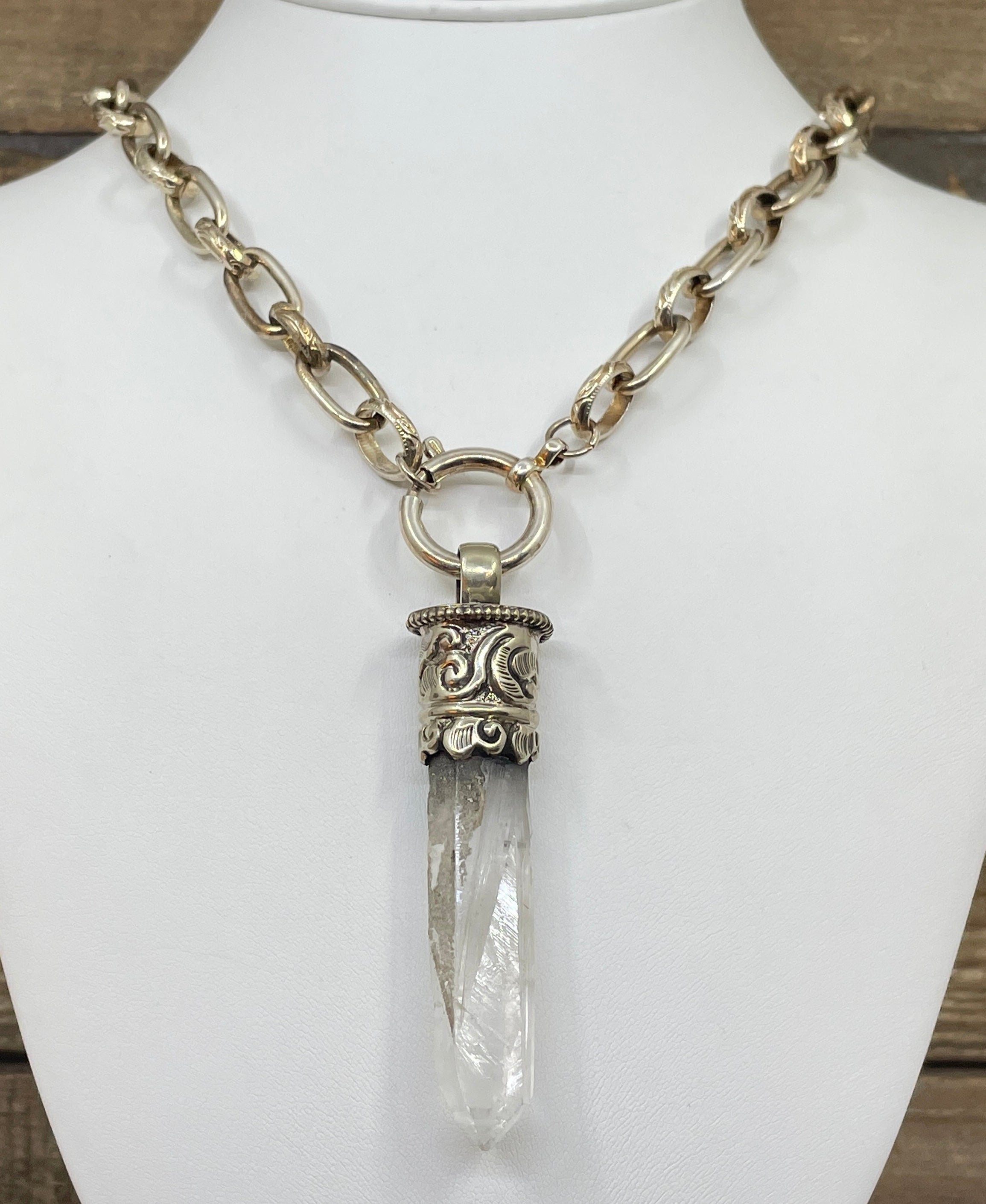 Vintage Quartz Crystal Pendant Necklace