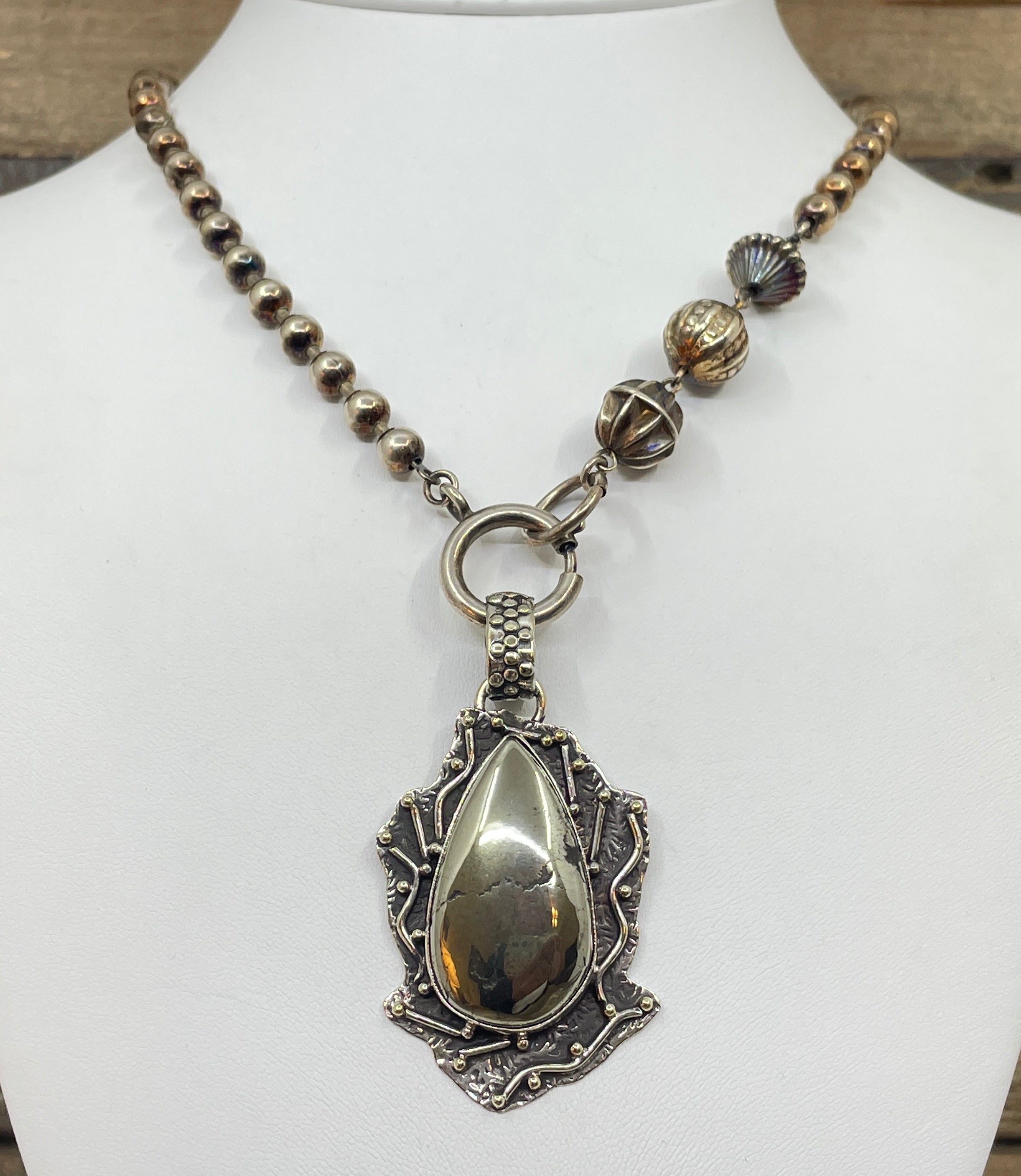 Vintage Sterling & Pyrite Pendant Necklace