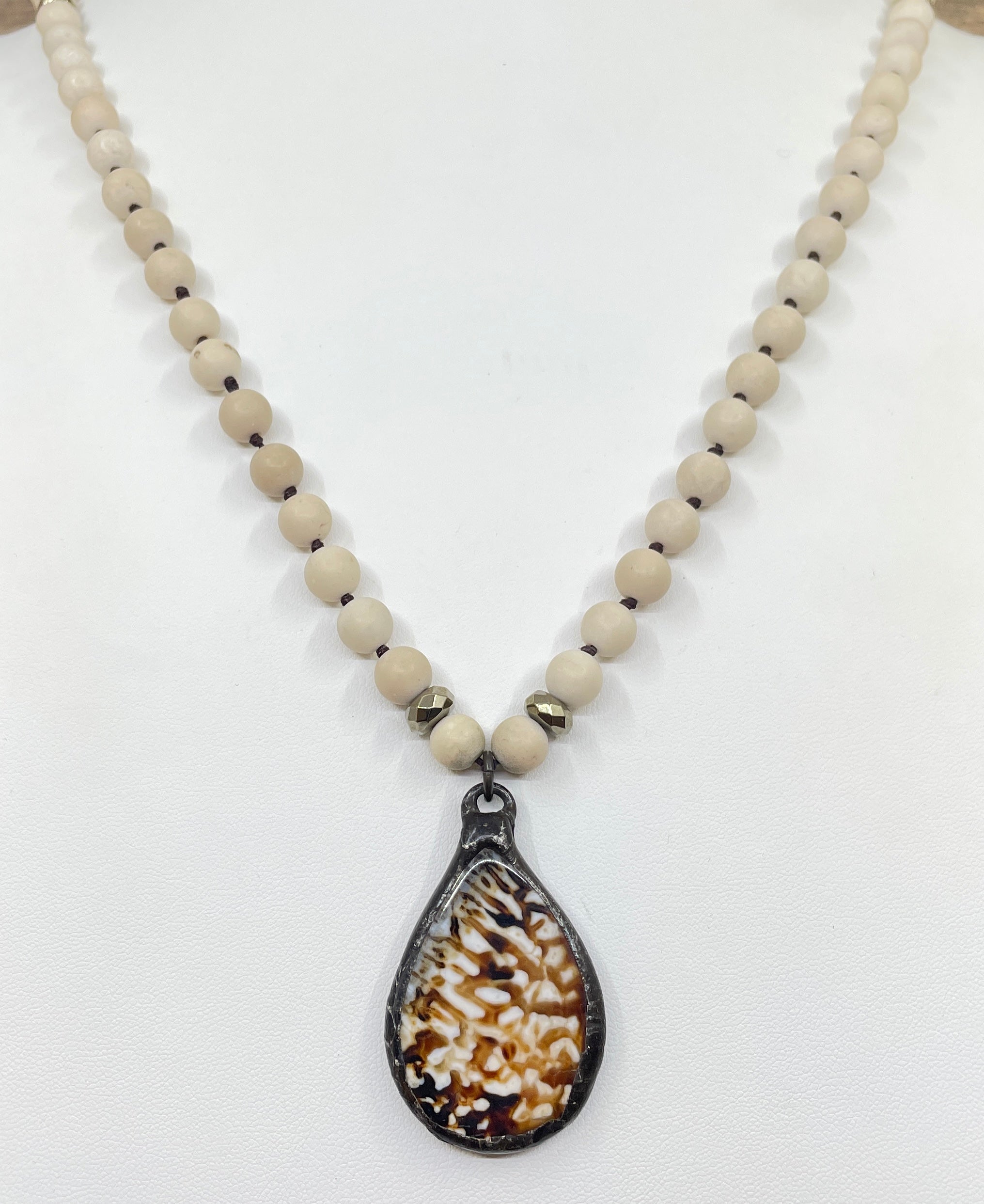 Hand-Knotted & Brown Zebra Jasper Pendant Necklace
