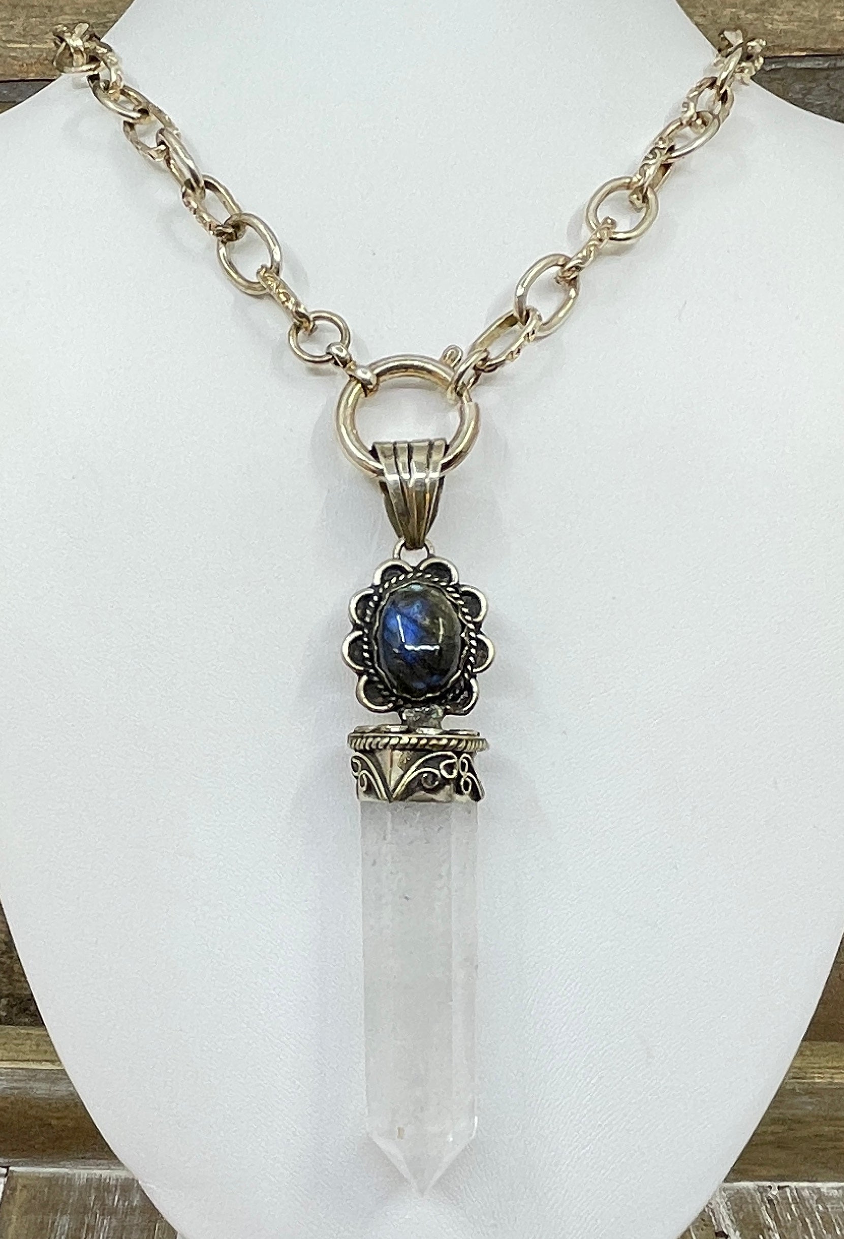 Vintage Sterling Silver & Quartz Pendant Necklace