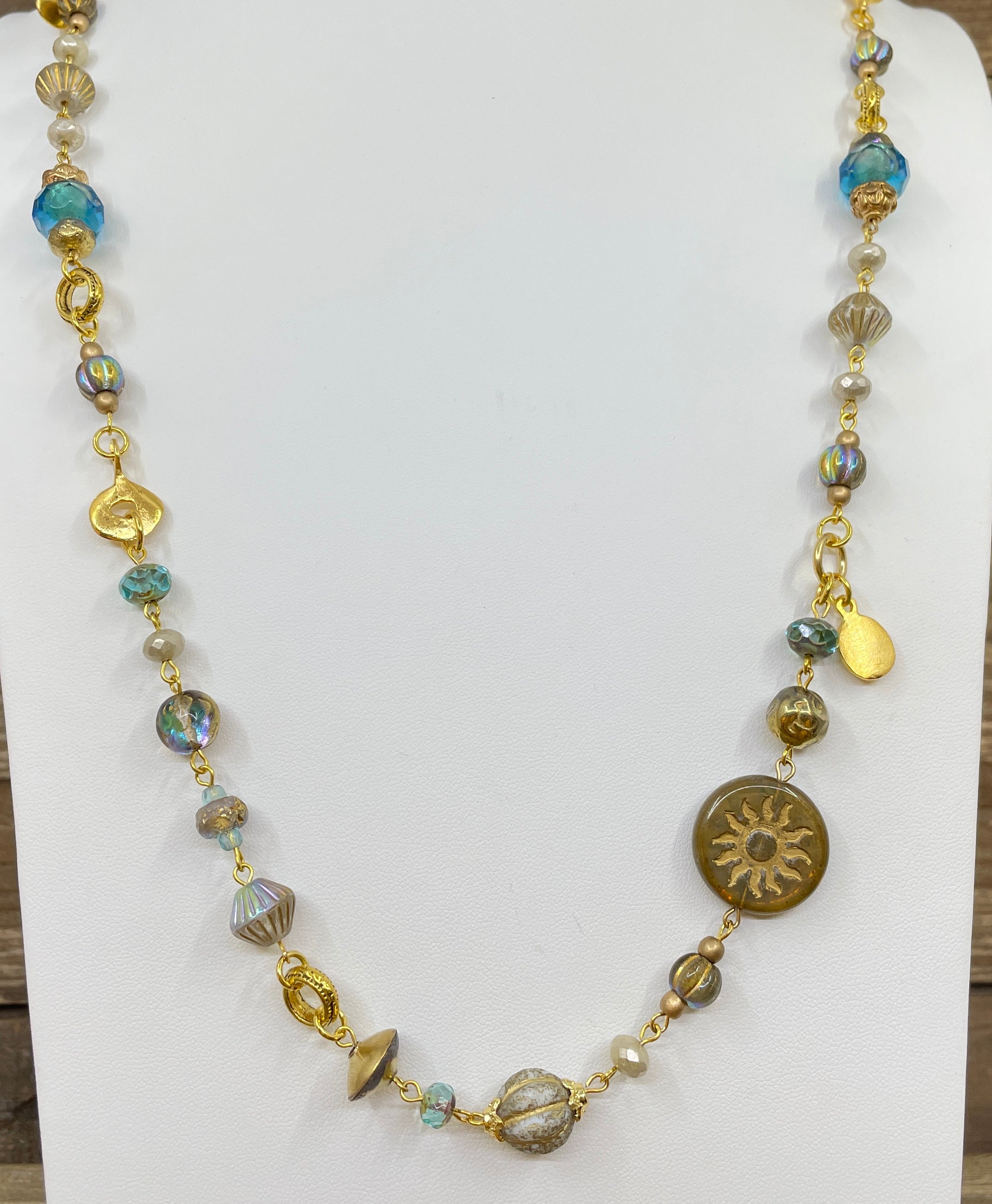 Vintage Czech Glass Beads & Gold Adornment Rosary Necklace