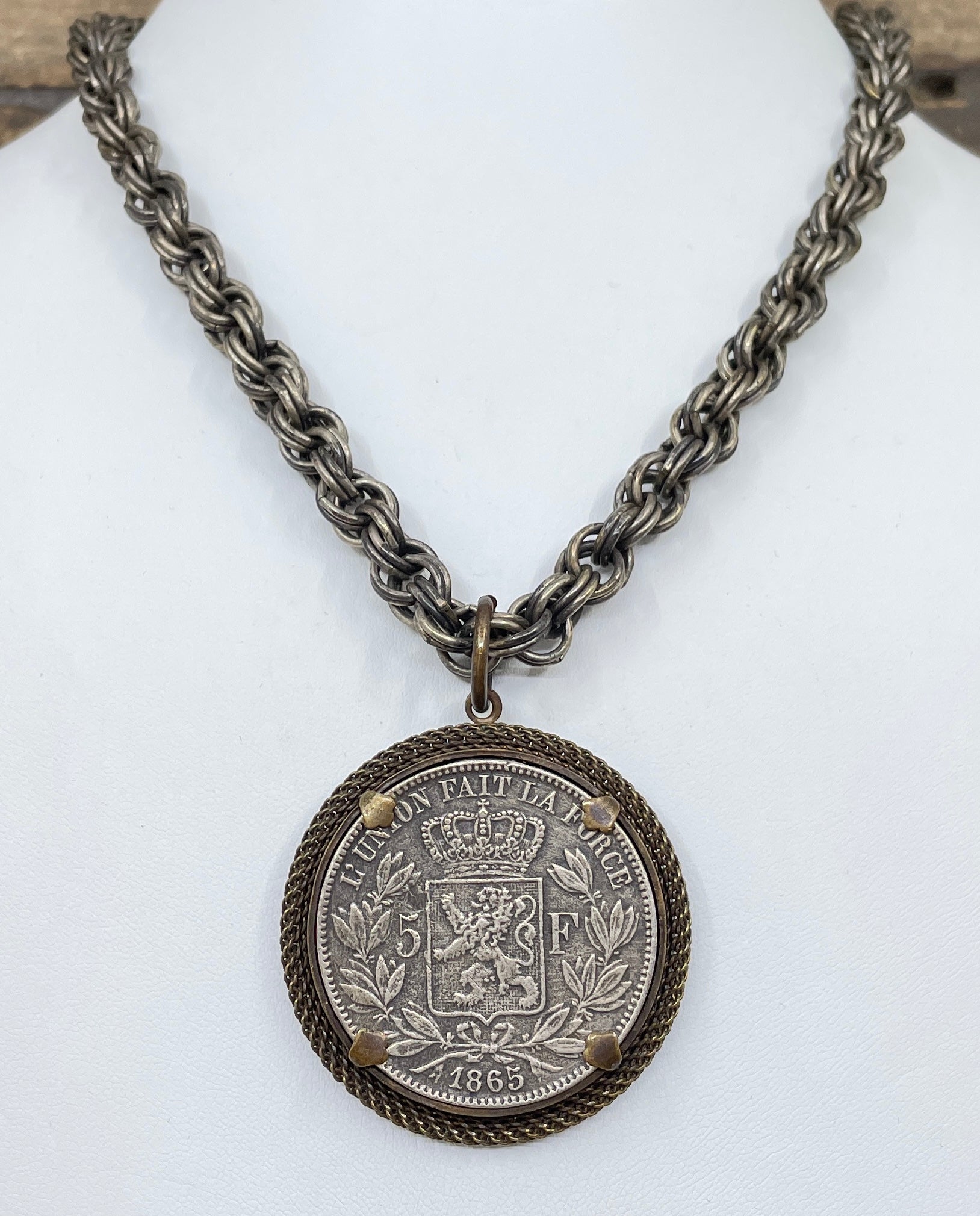 Vintage Copper French Coin Pendant Necklace