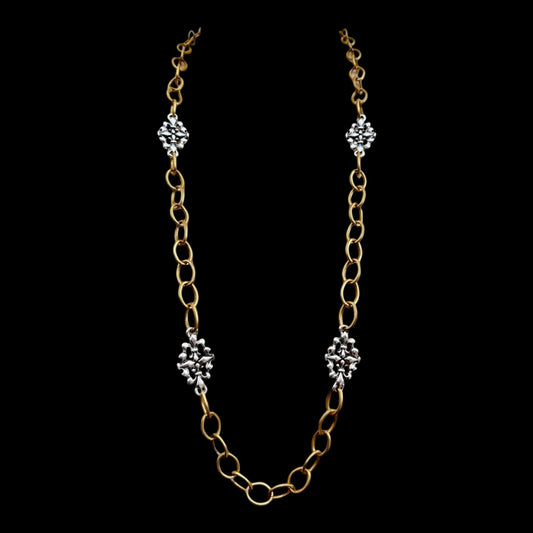 Mixed Metal Sterling & Gold Plated 36" Chain with Vintage Reproduction Fleur De Lis Accents