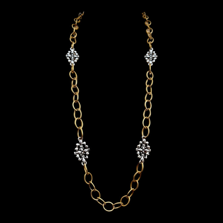 Mixed Metal Sterling &amp; Gold Plated 36" Chain with Vintage Reproduction Fleur De Lis Accents