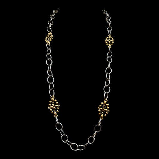 Mixed Metal Sterling & Gold Plated 36" Chain with Vintage Reproduction Fleur De Lis Accents