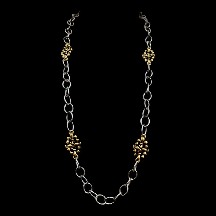 Mixed Metal Sterling &amp; Gold Plated 36" Chain with Vintage Reproduction Fleur De Lis Accents