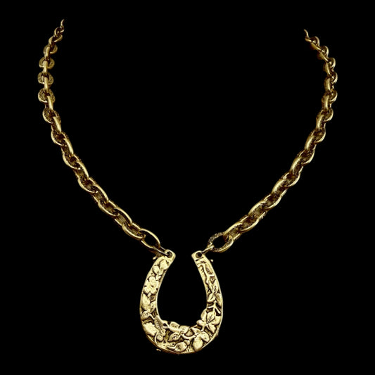 Vintage Reproduction Gold Plated 17" Chain with Horseshoe Pendant