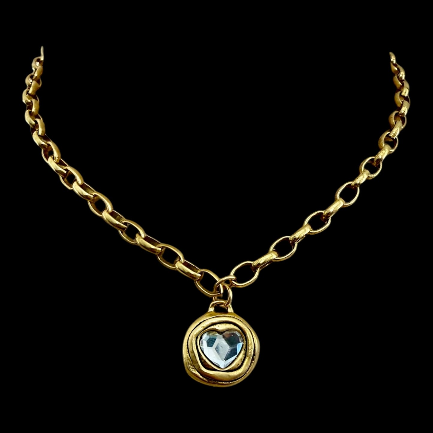 Gold Plated 17" Chain with Swarovski Crystal Heart Pendant