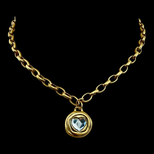 Gold Plated 17" Chain with Swarovski Crystal Heart Pendant