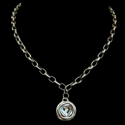 Sterling Plated Vintage Chain with Swarovski Crystal Heart Pendant