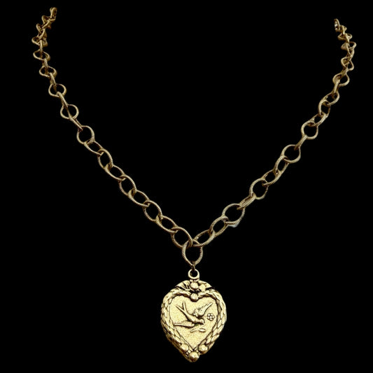 Vintage Reproduction Gold Plated Chain with Dove Heart