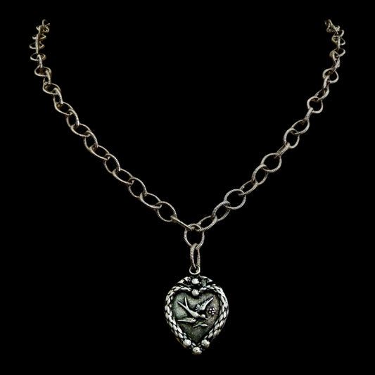 Vintage Reproduction Sterling Plated Chain with Dove Heart