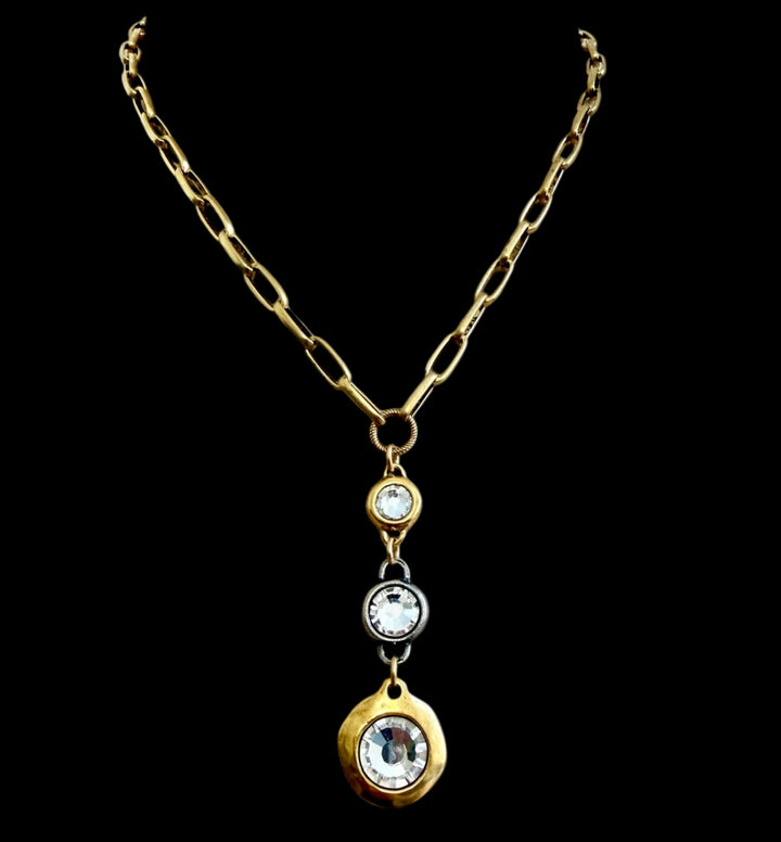 Reproduction 17" Gold Plated Chain with Sterling and Gold Plated Swarovski Crystals