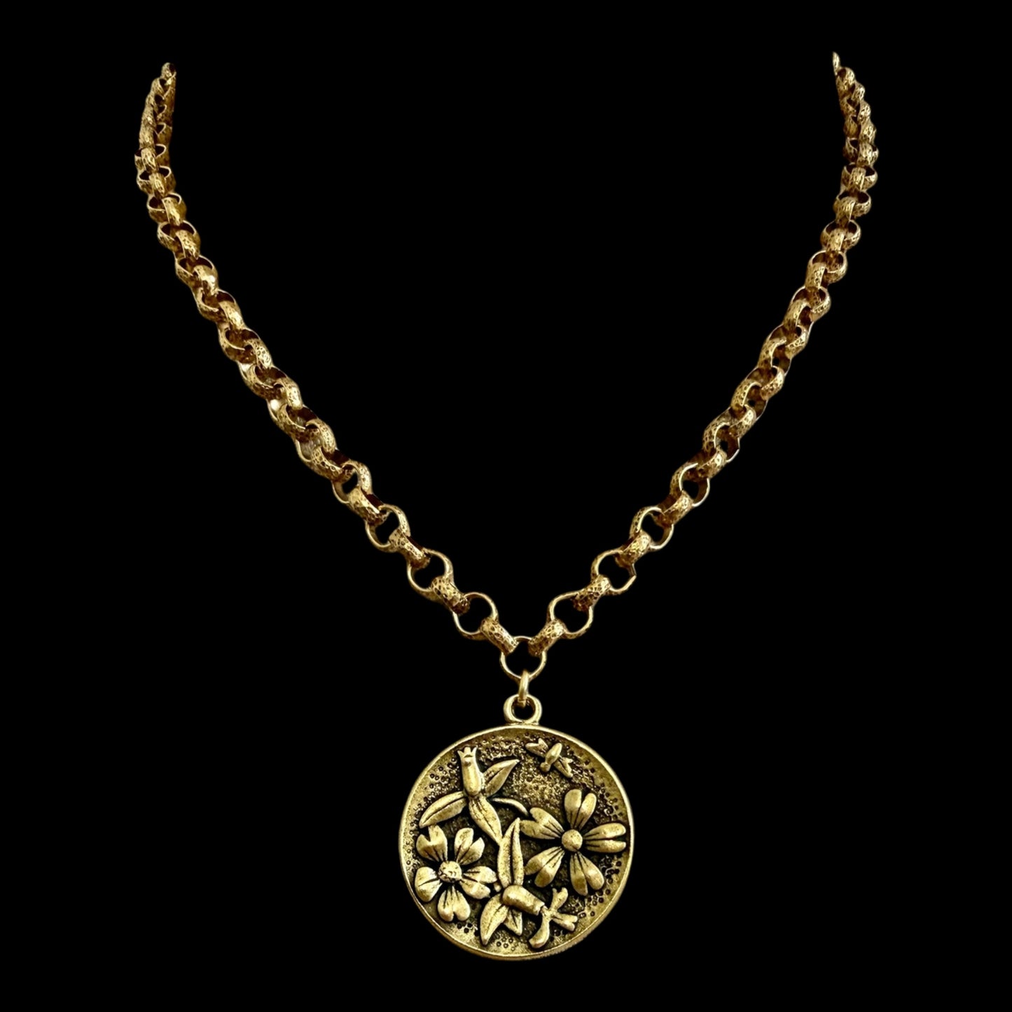 Gold Plated 17" Chain with Gold Plated Flower Bee Pendant